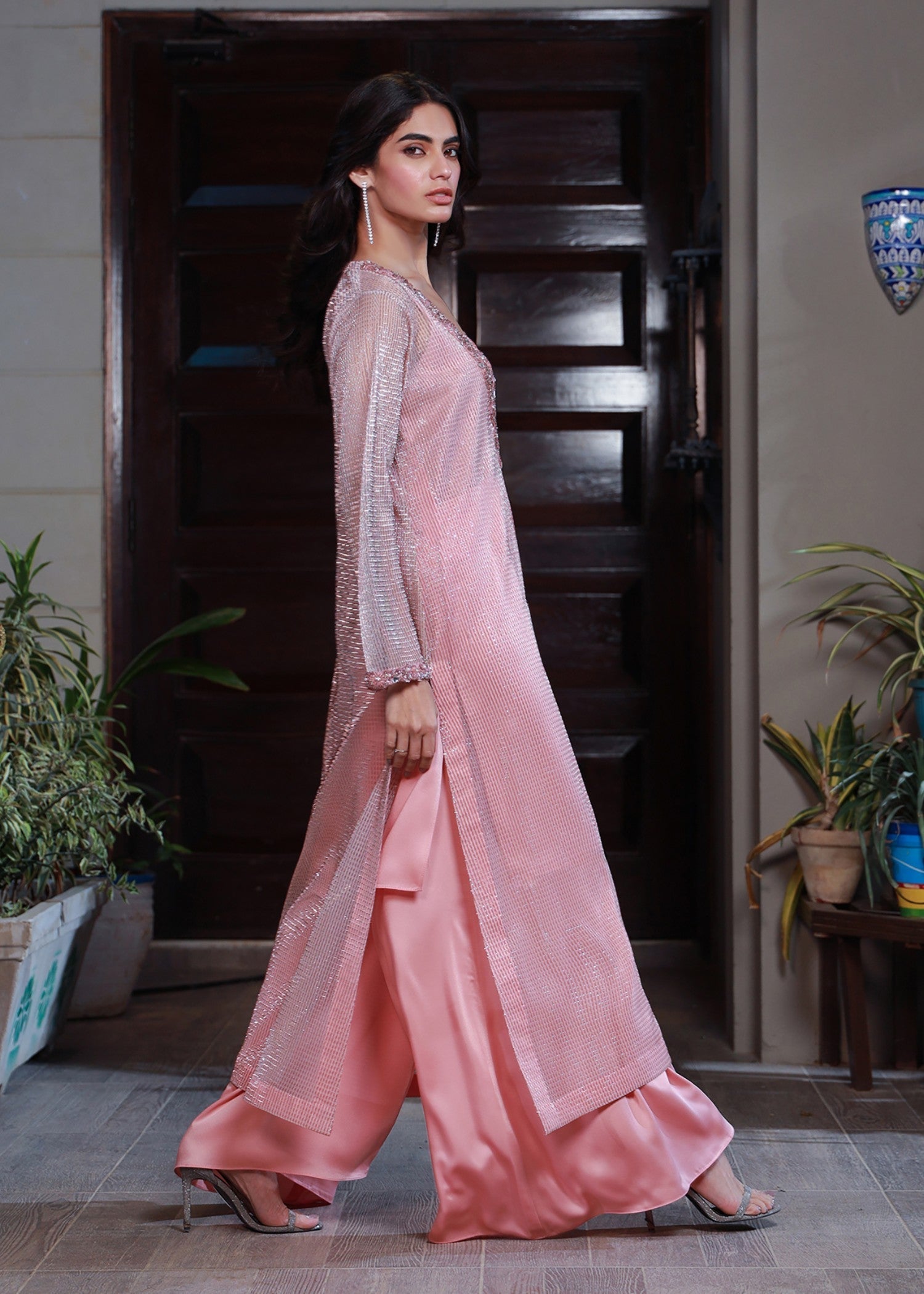 VELOUR Sparkling Pink Hand Embroidered Dress Women 3pcs