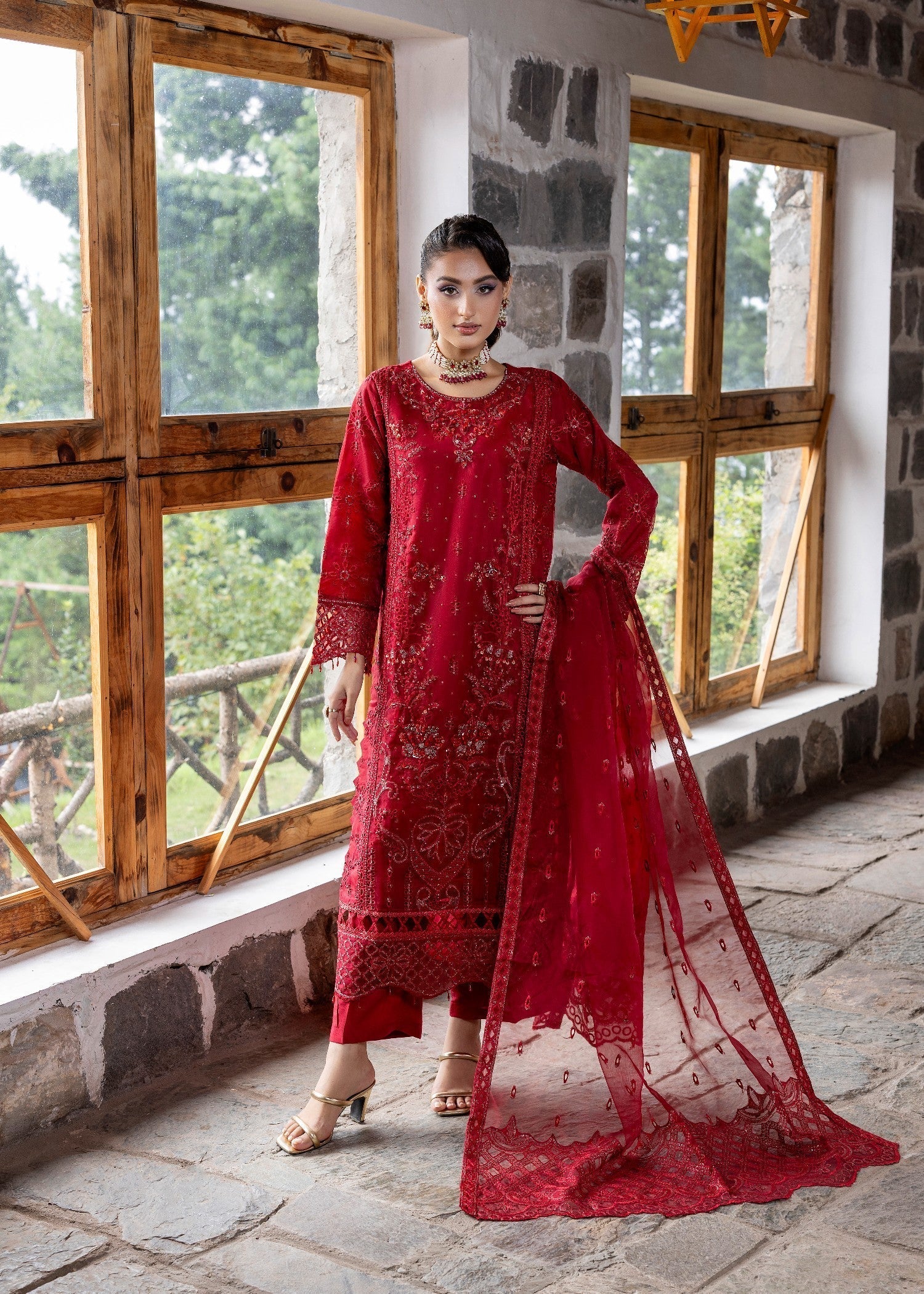 Diara Couture FALAH POST 1 01 MEHROON Women 3pcs