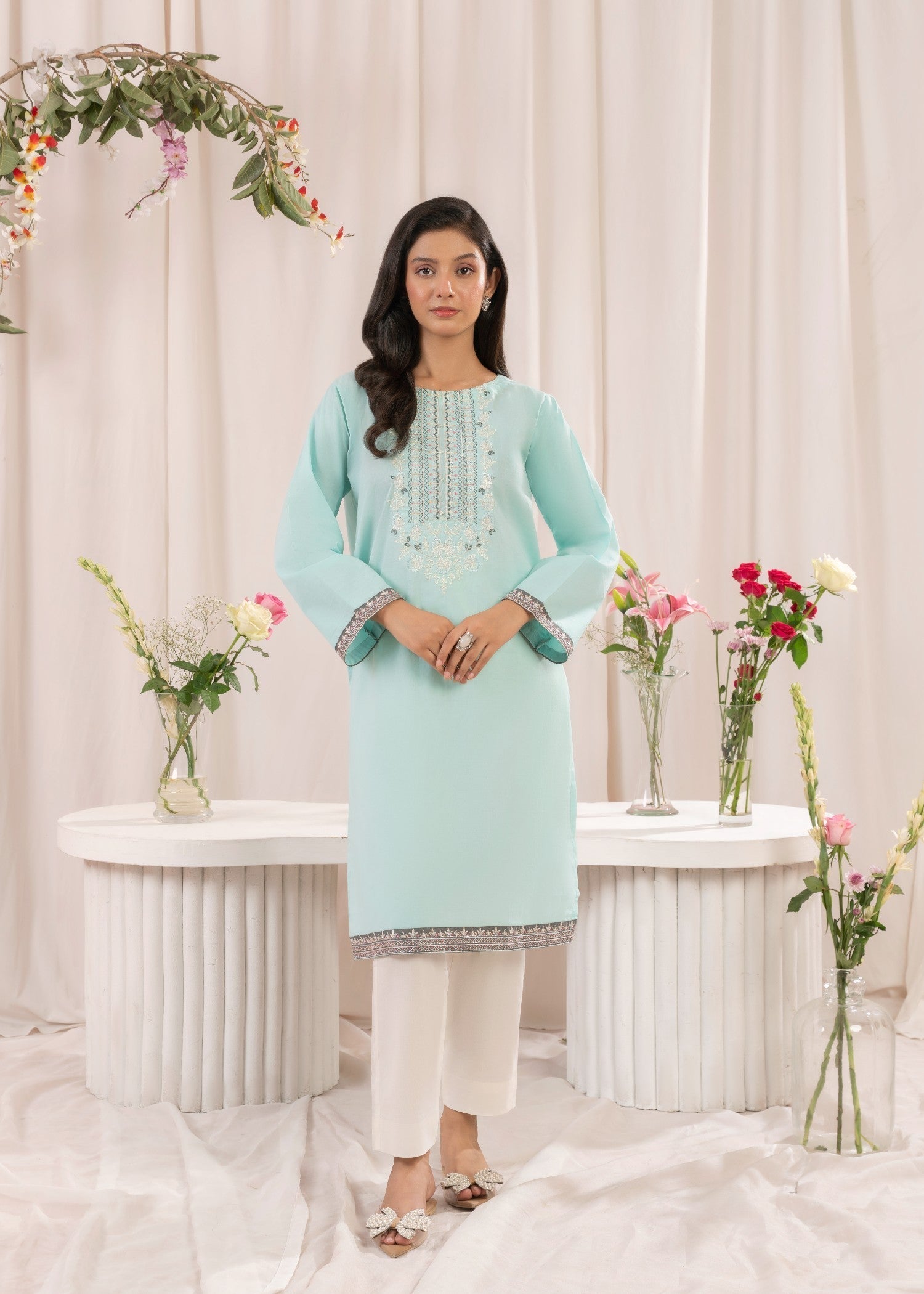 Musani Embroidered Lawn Stitched Shirt Sky Blue Women 1pcs