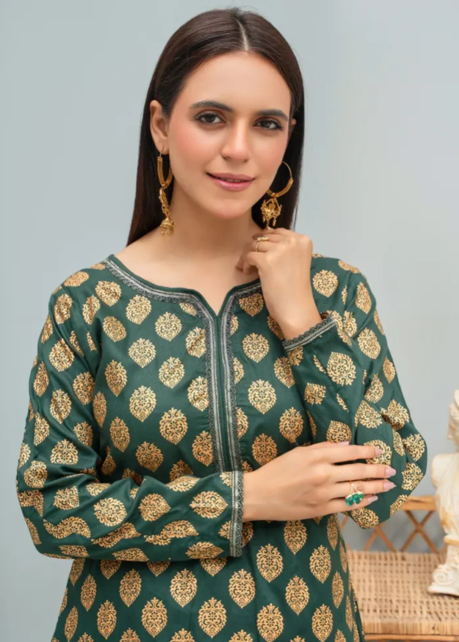 Designer Rack block print classic green Women 2pcs