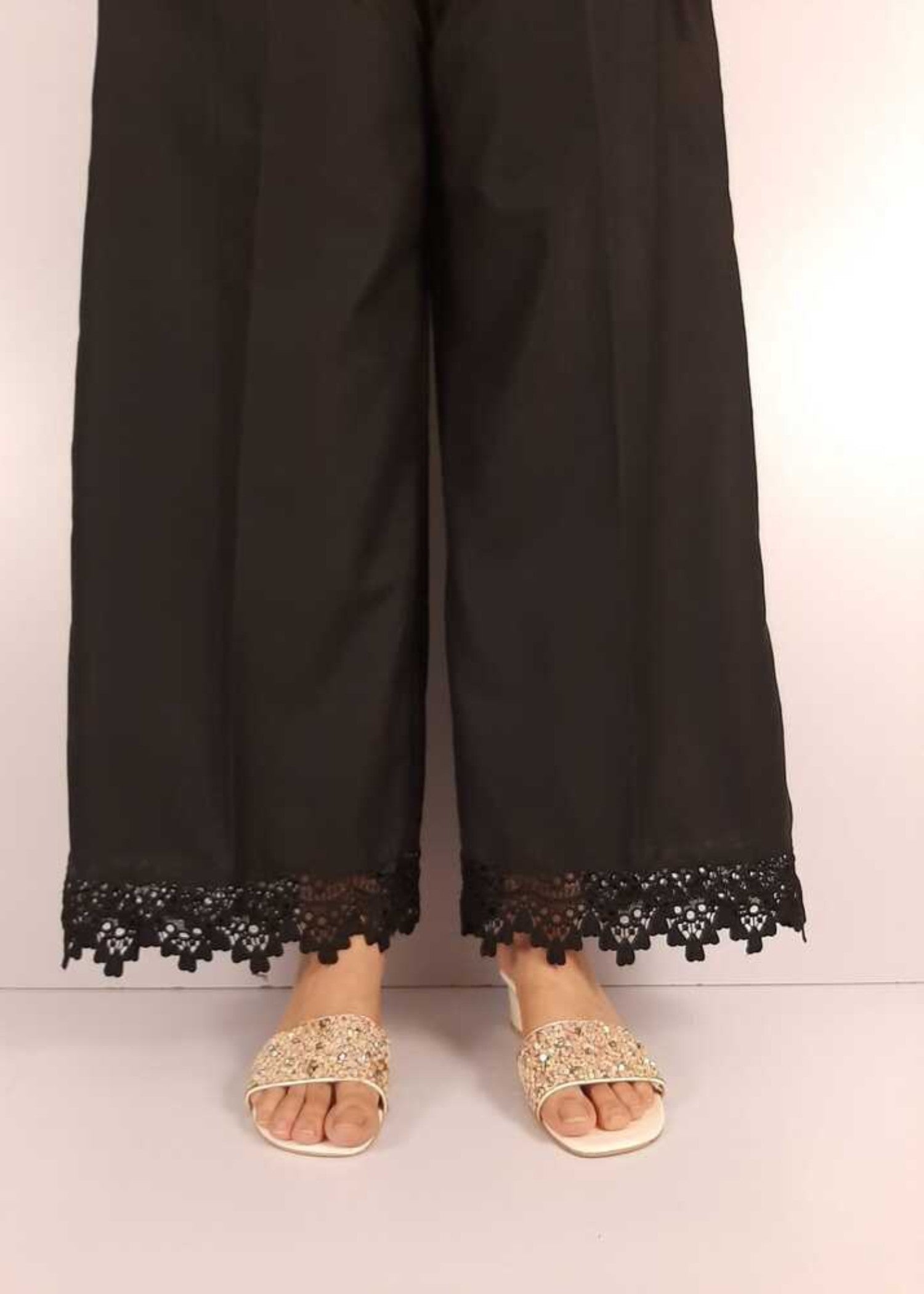 Zardi Cotton Palazzo With Bottom Lace – Black – ZT307 Women 1pcs