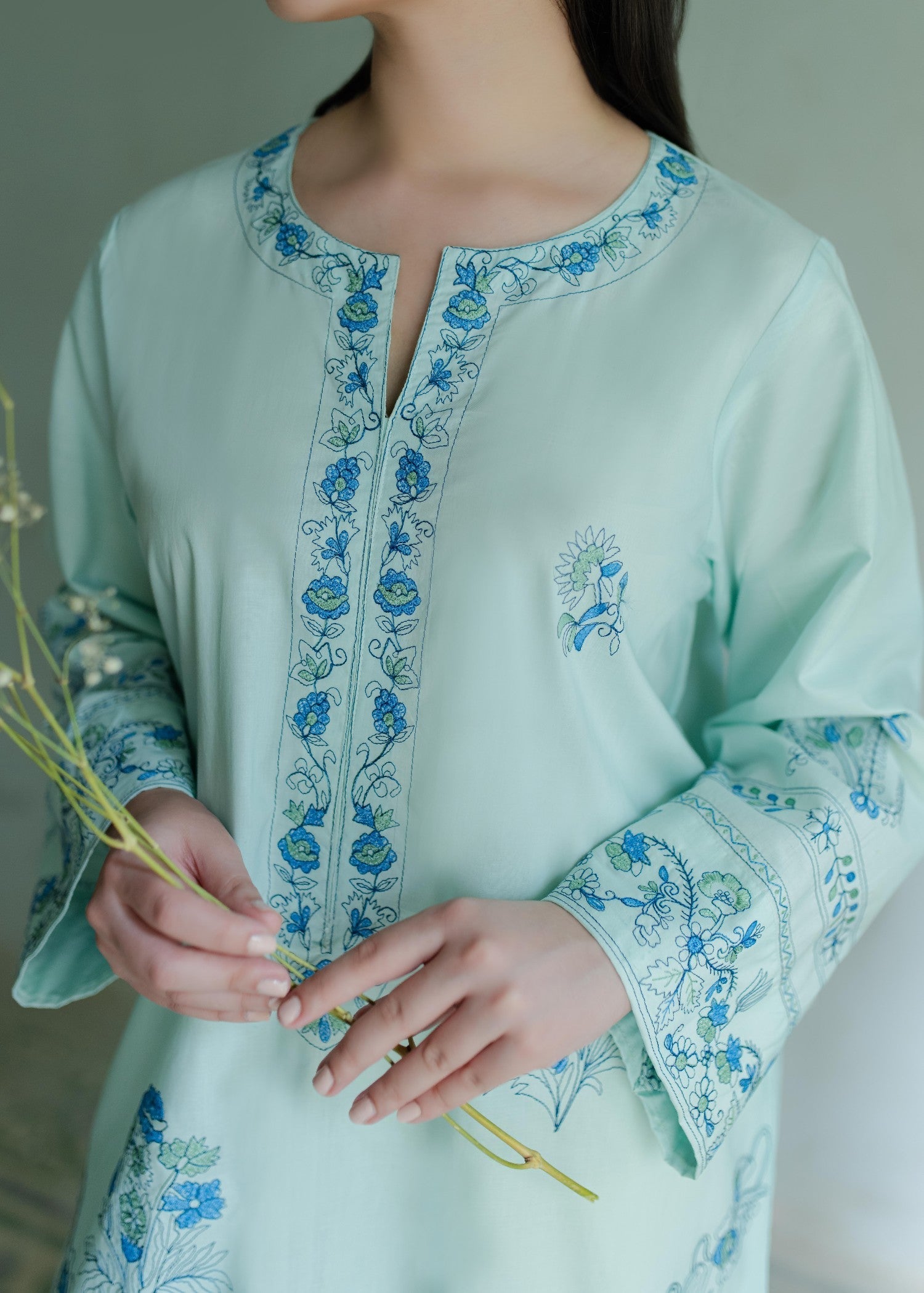Azulie Aqua Embroidered Kurta by Women 1pcs