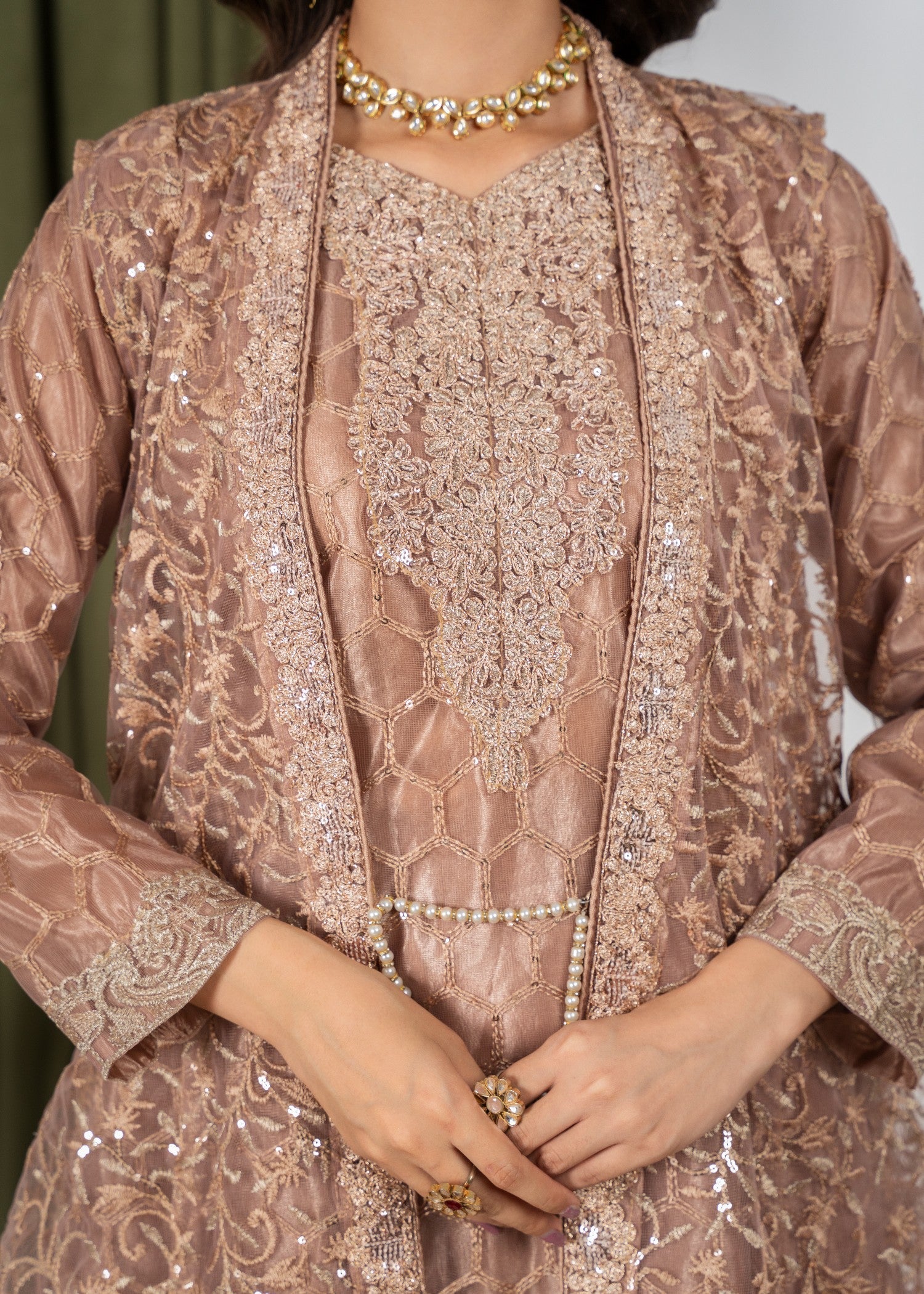 Hkb Officials Harika Brown Pearl Coat Women 4pcs