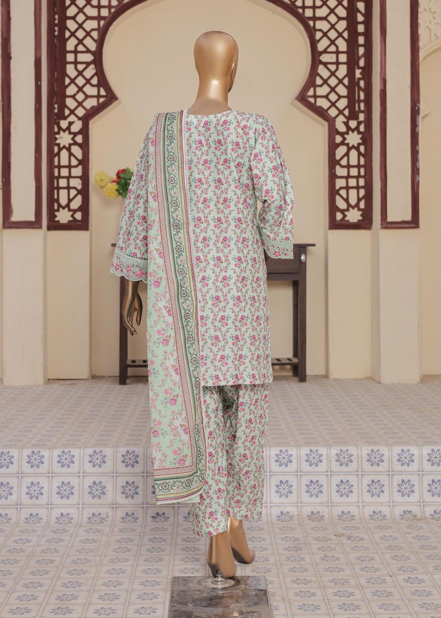 Suntex Fabrics Pastel Green Farshi Shalwar Printed Chikankari Embroidered Collection Women 3pcs