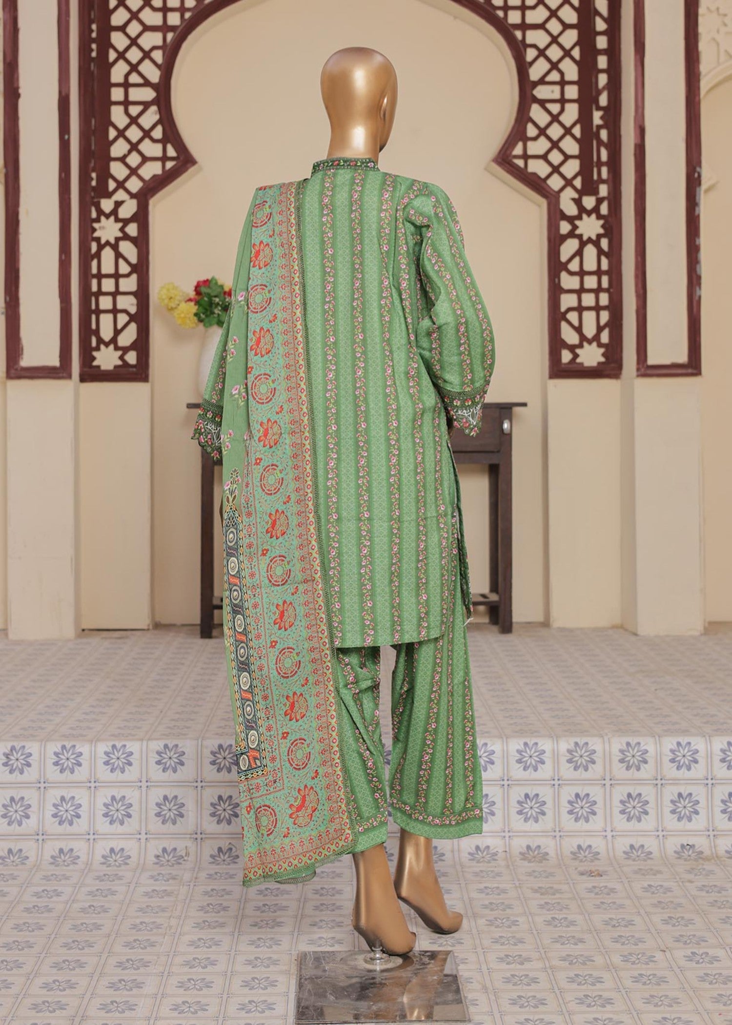 Suntex Fabrics GREEN Printed Chikankari Embroidered Collection Women 3pcs