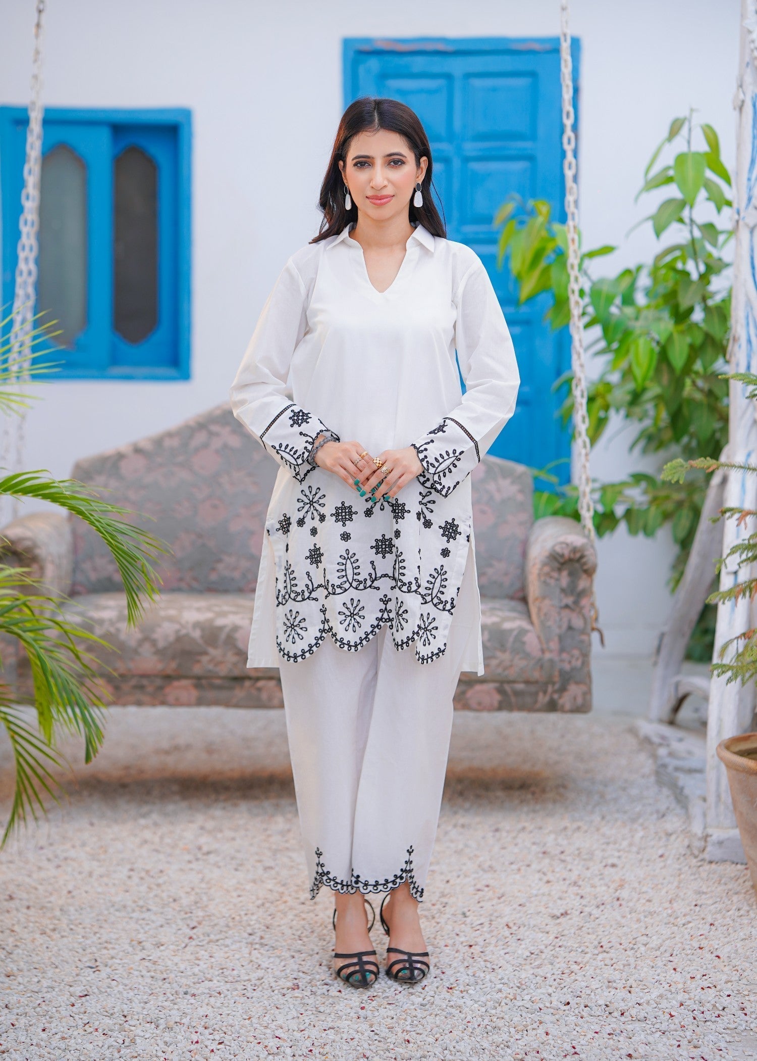 Abeera Effortless Charm – Embroidered Cotton Set with Plazo (Art No. DD 008) Women 2pcs