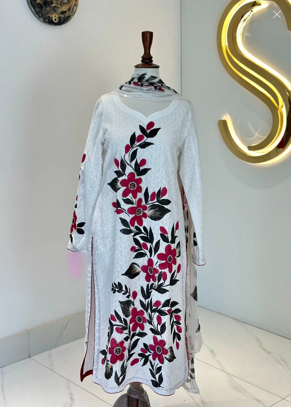 Symas Pink Hand Painted Shirt and Dupatta Women 2pcs