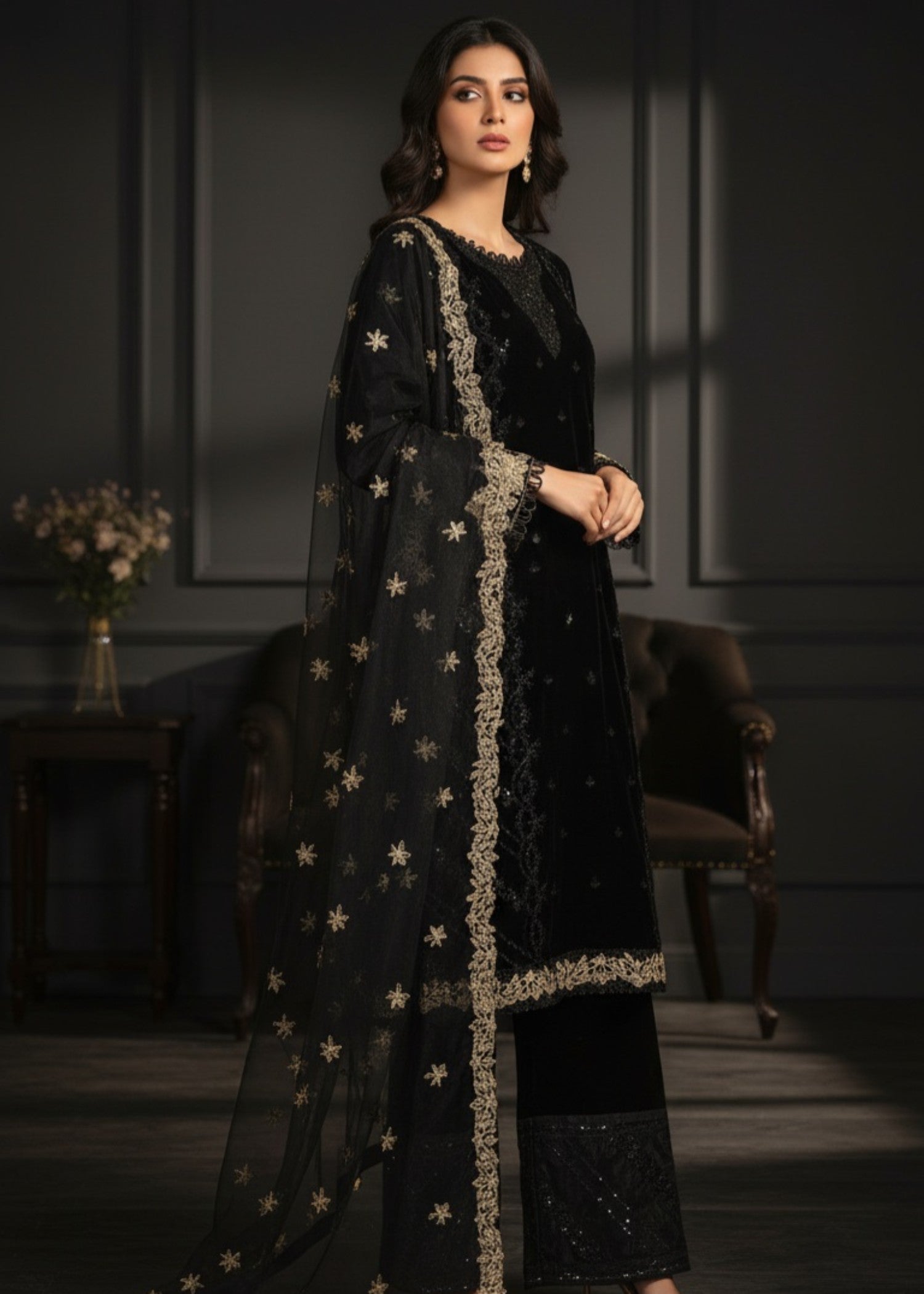 Pehnawa By Bin Akram’s Midnight Regalia | Velvet Women 3pcs
