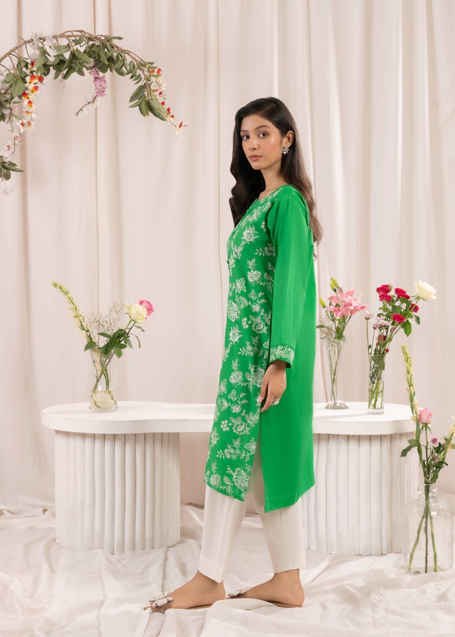 Musani Embroidered Lawn Stitched Shirt Green Women 1pcs