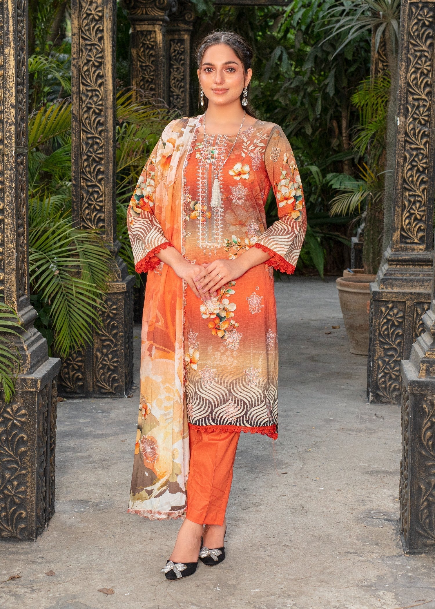 Ayeza Collection Orange Kurta Set 10 Women 3pcs