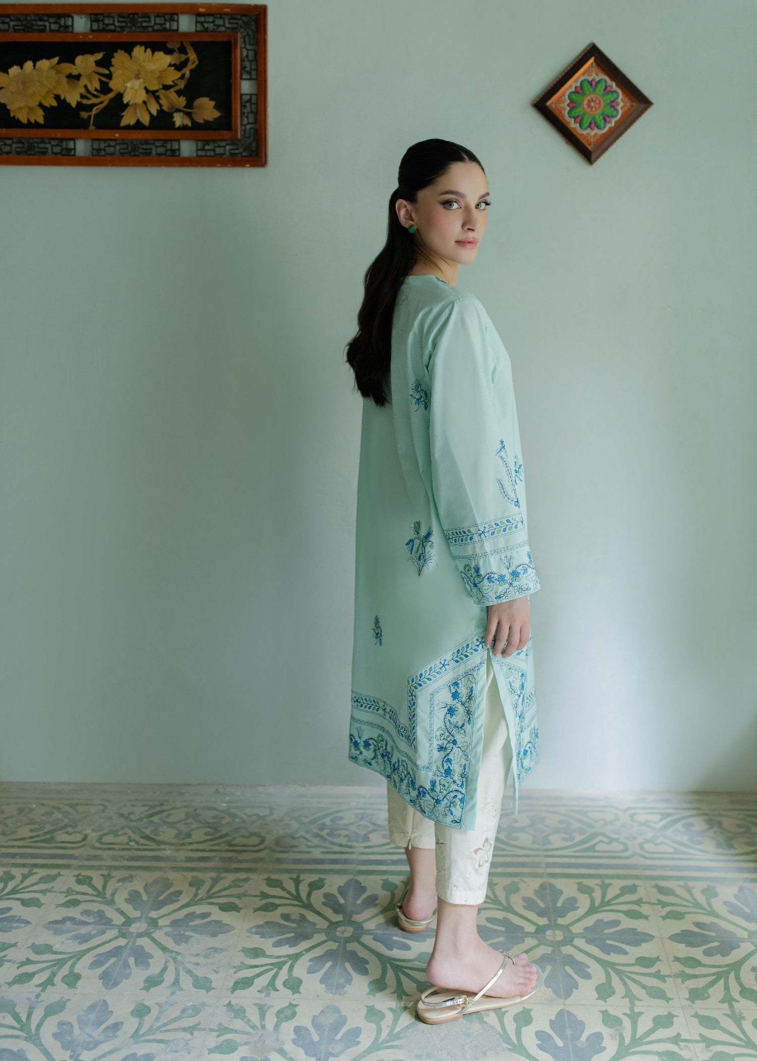 Azulie Aqua Embroidered Kurta by Women 1pcs