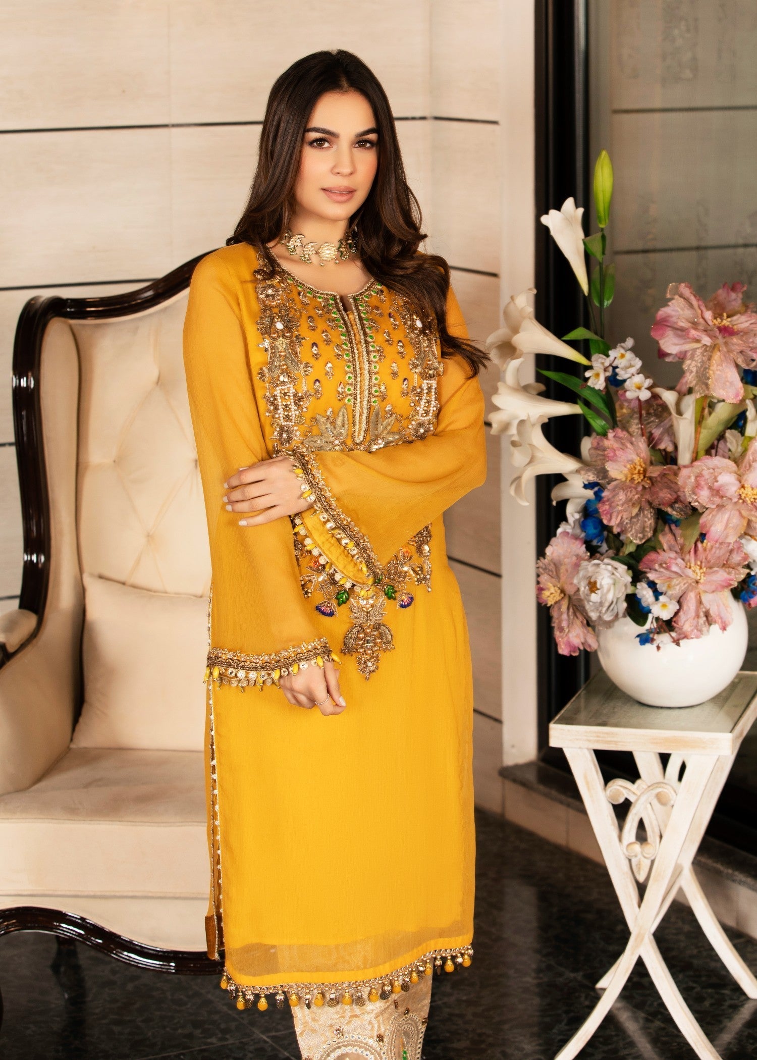Khuda Baksh Creations Z 292 Mustard Women 4pcs