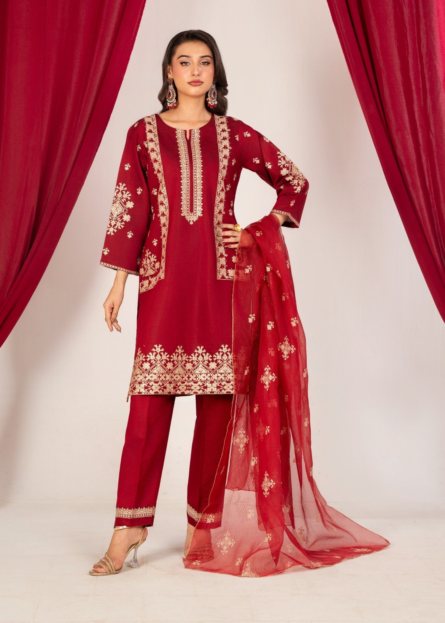 Al Burhan Apparel naazish mahroon Women 3pcs