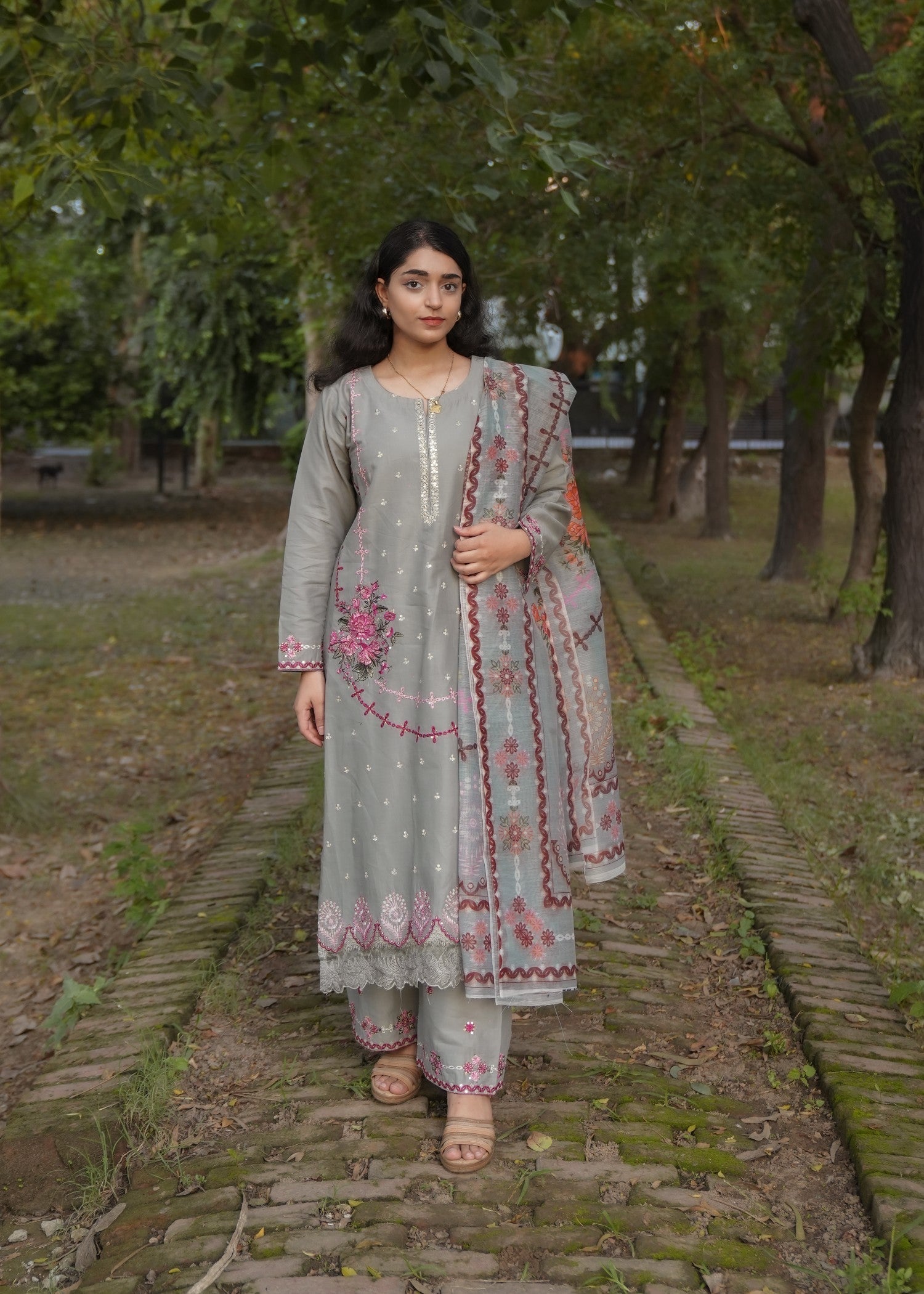 Attirepret Pastel Grey Elegance – Cotton Suit Women 3pcs