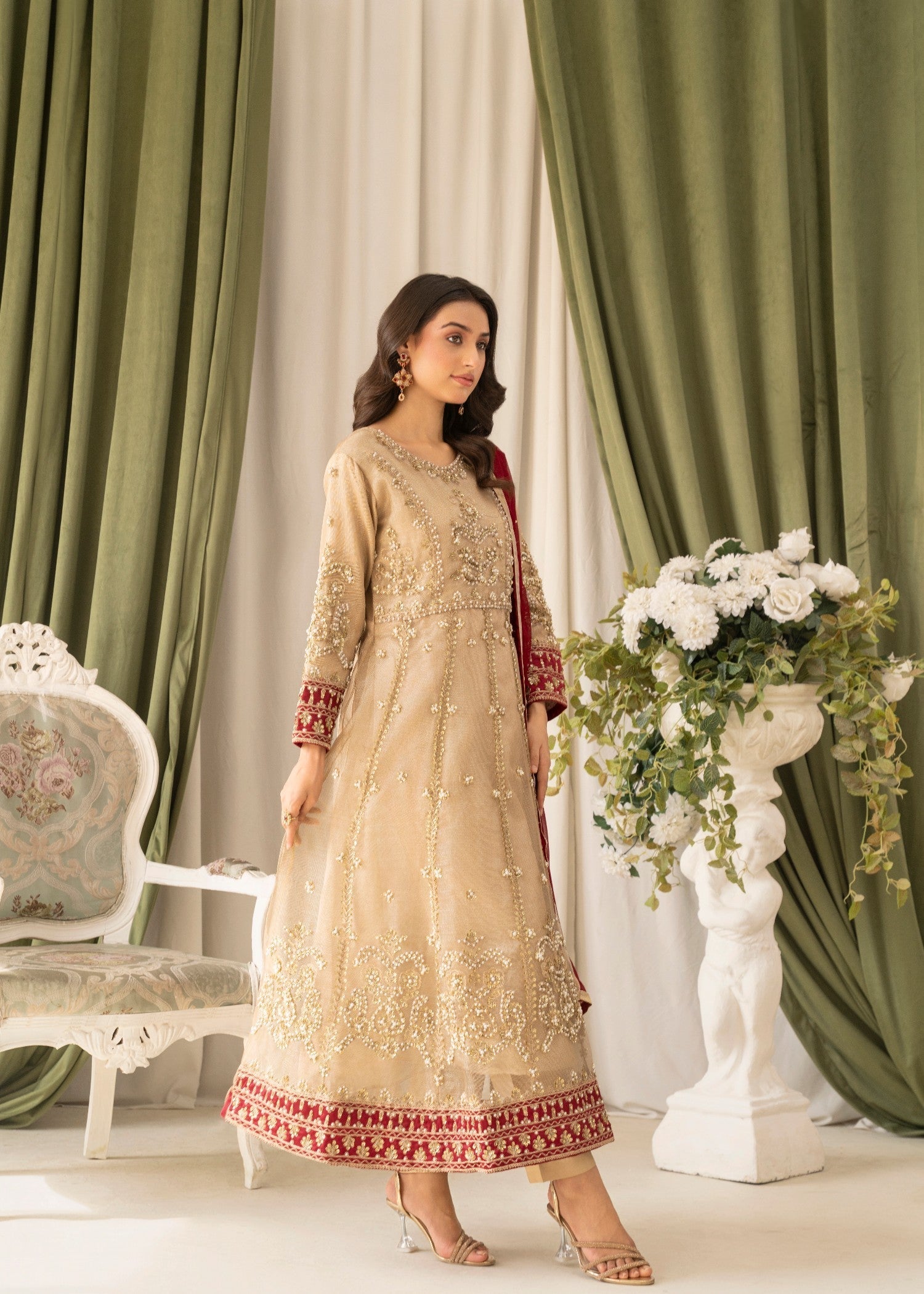 Khubsurat 3871 KH ZR NT Golden Emboridered Long Maxi Women 3pcs