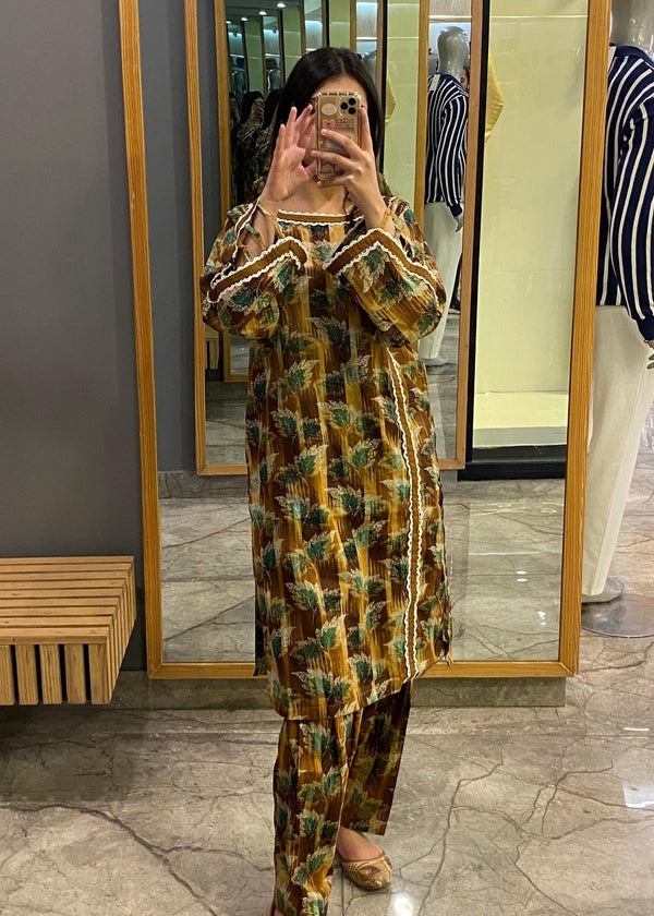 Namal Zara Ltd Forest Bloom Lawn – Hazelwood Brown Co Ord Set Women 2pcs