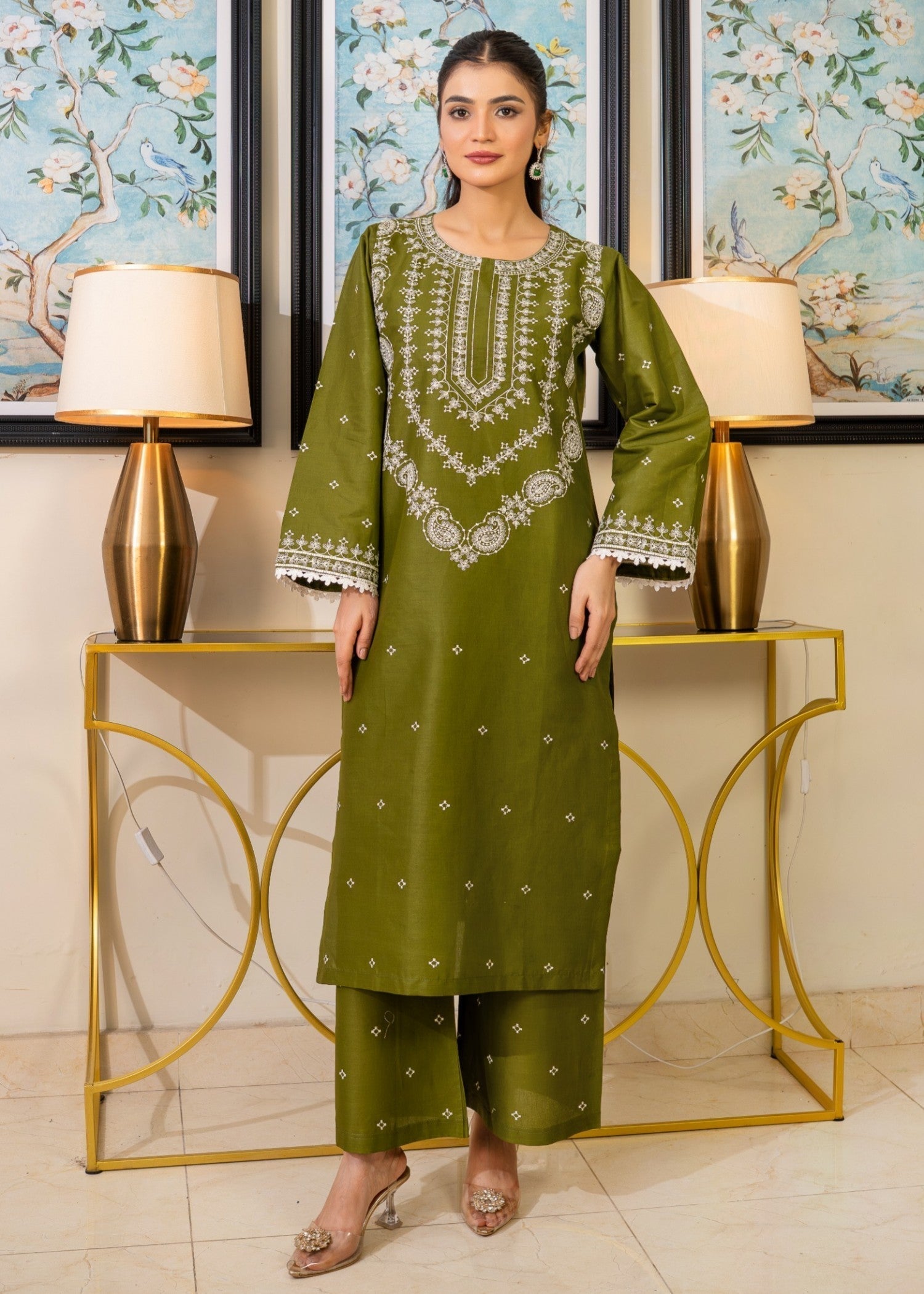 Tehzeeb Libas OLIVE ELEGANCE EMBROIDERED Women 2pcs