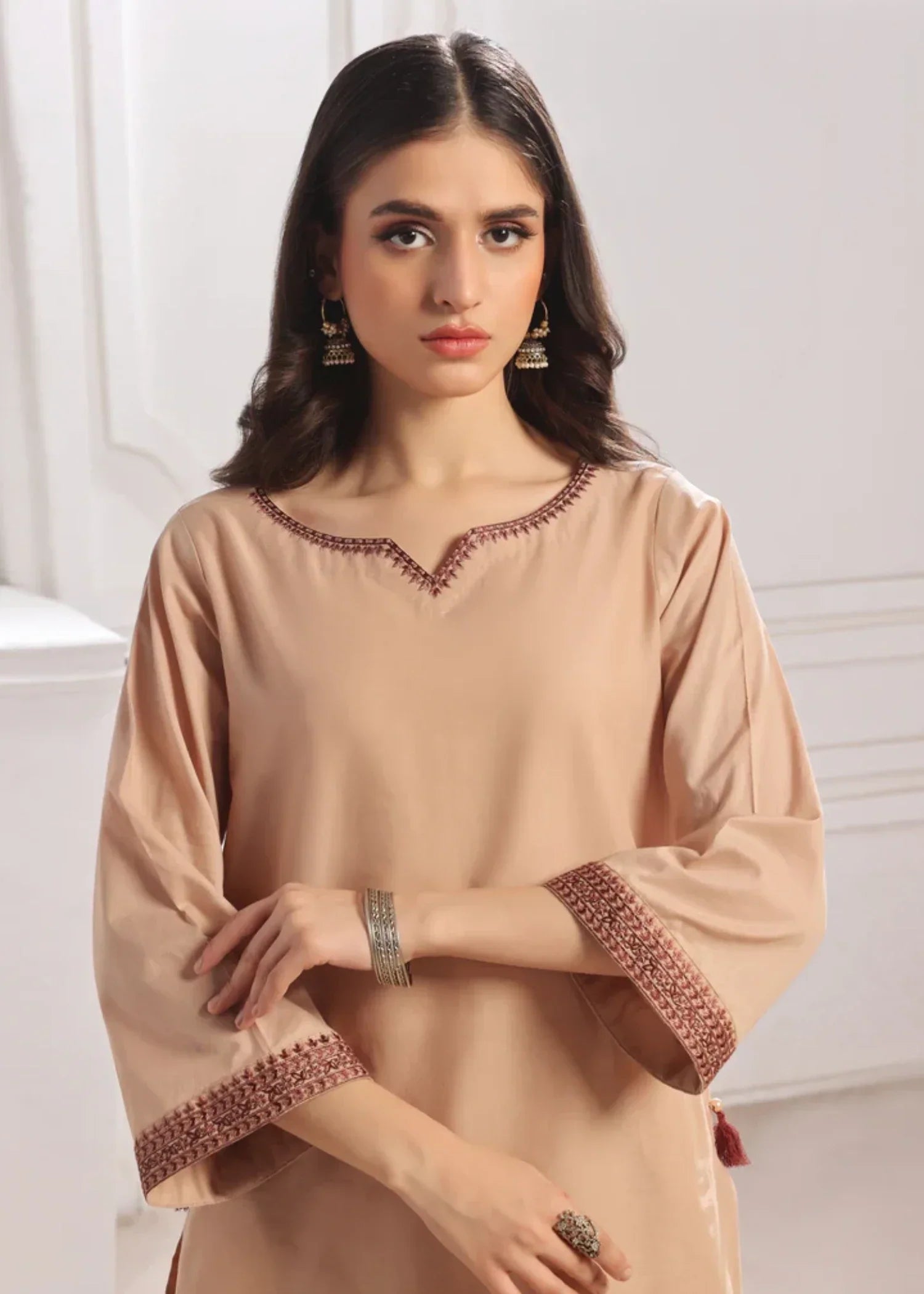 Luxeurs Espresso Embroidered Lawn Dress Women 2pcs