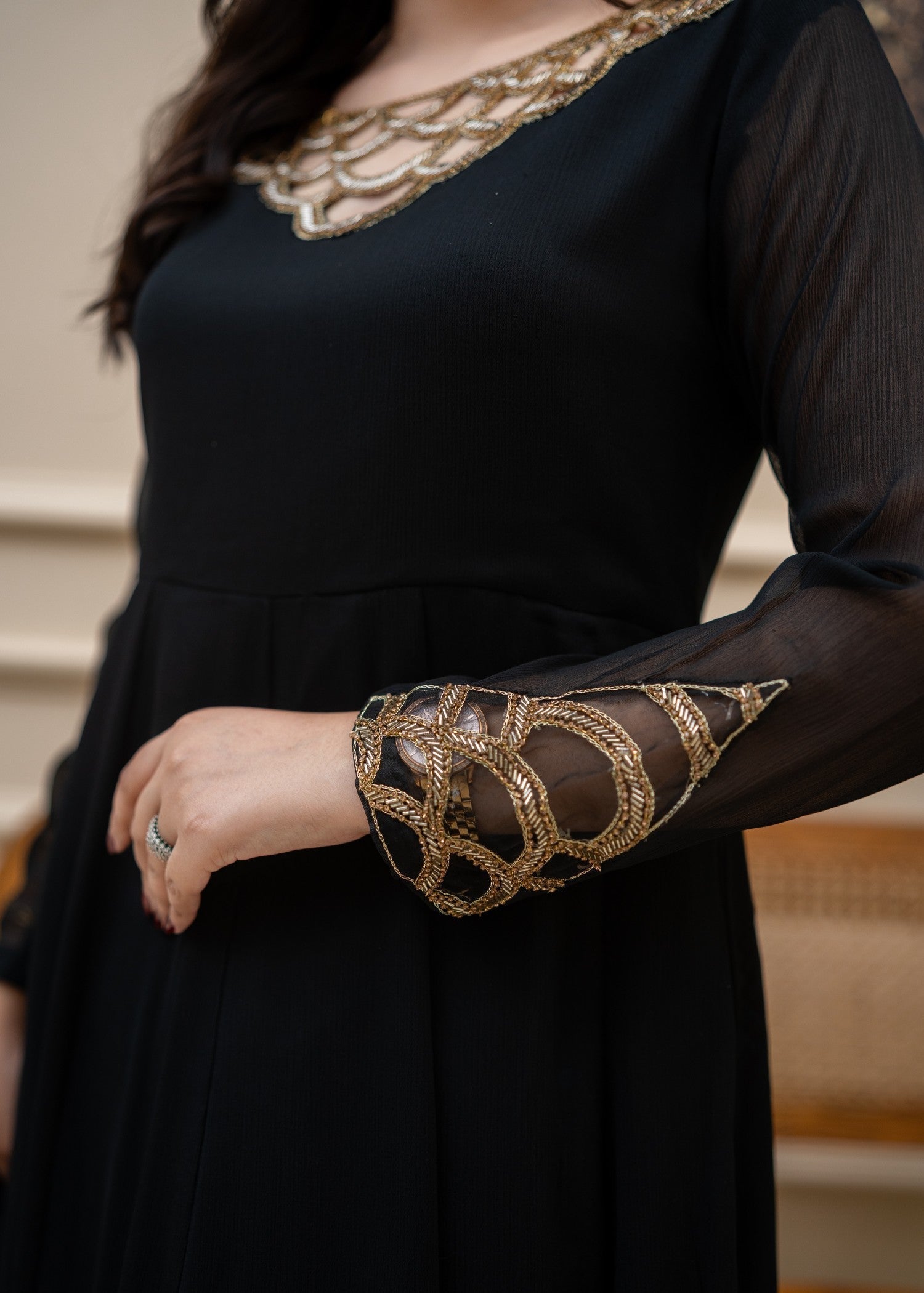 Alyssa BLACK CHIFFON MAXI ALL307 Women 3pcs