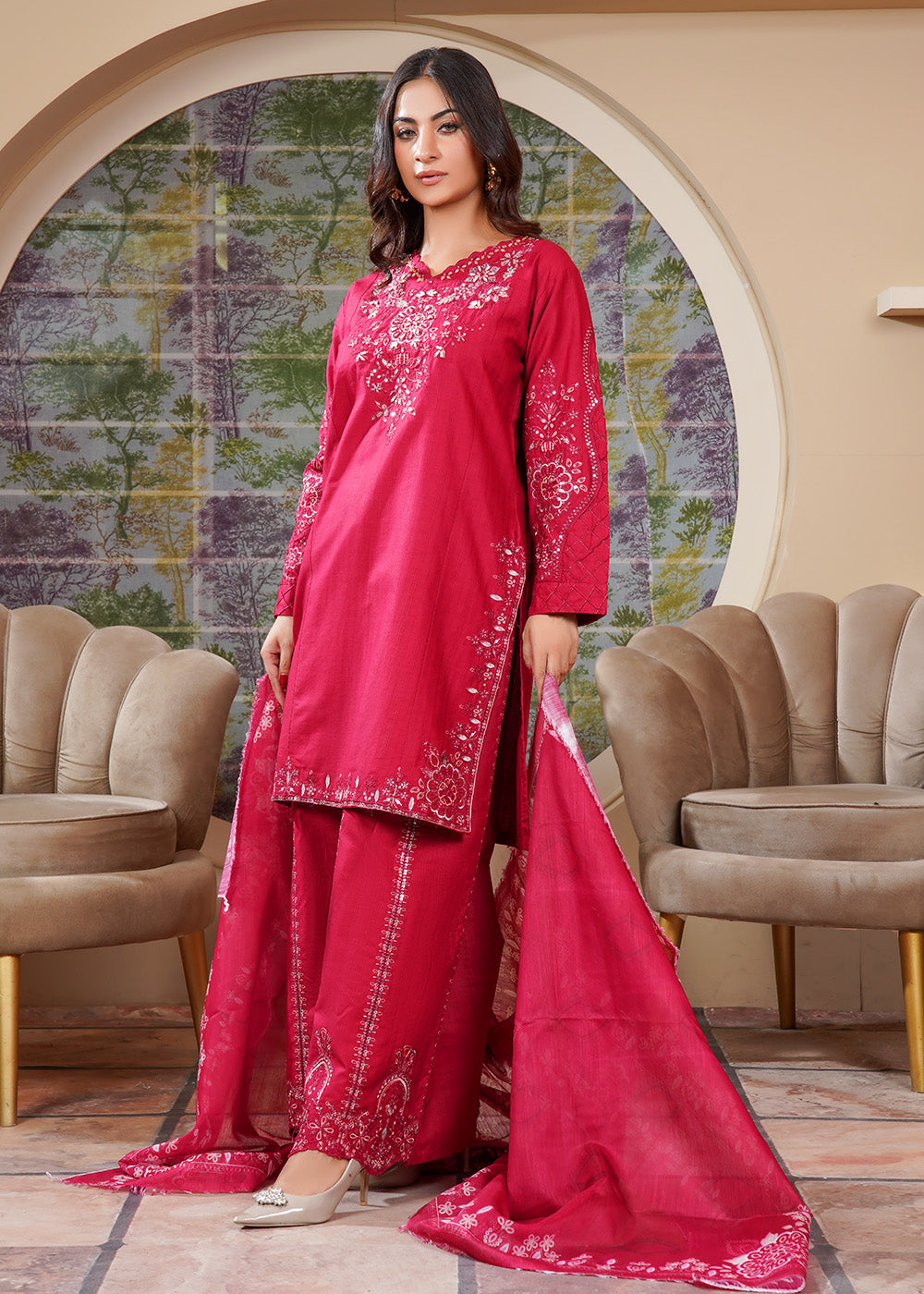 Elara Official Crimson Maroon Women 3pcs