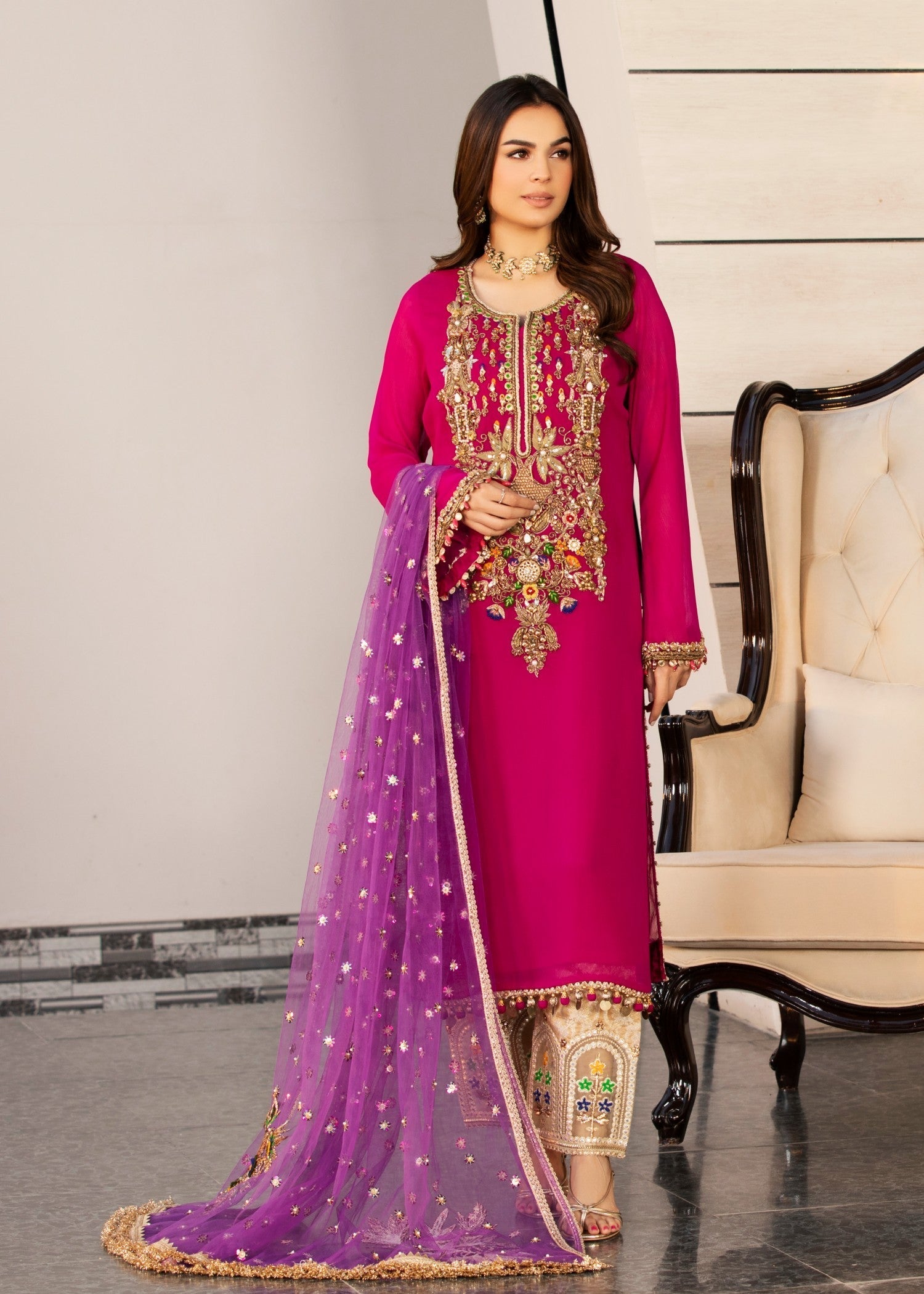 Khuda Baksh Creations Z 292 Magenta Women 4pcs