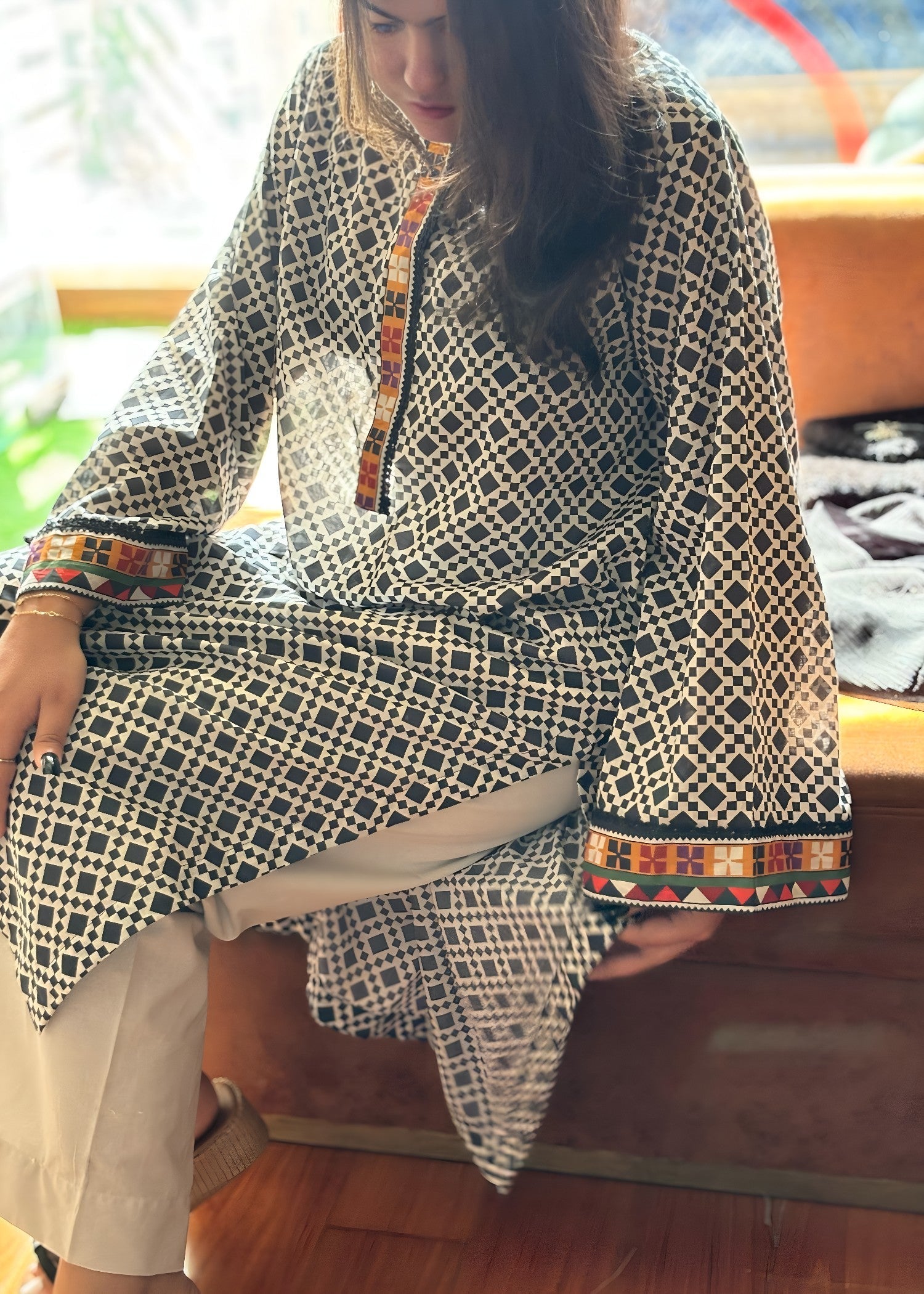 Urban Cut Cotton Suit Printed Black Women 2pcs