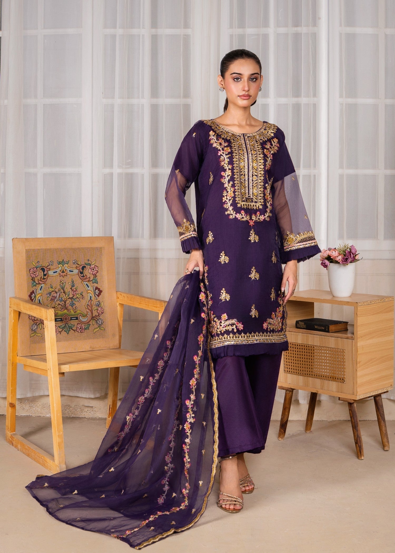 Gulposh Mehrou (Emroided ) Purple Women 3pcs