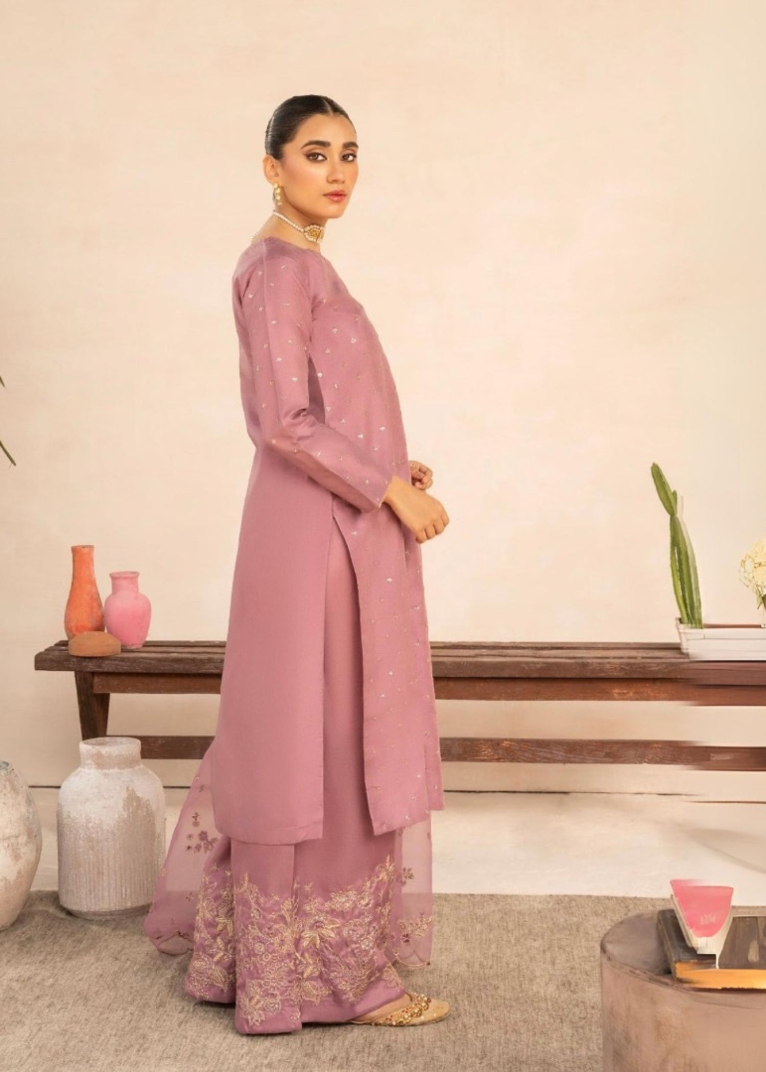 Suits By Sadia Kattan silk powder pink Women 3pcs