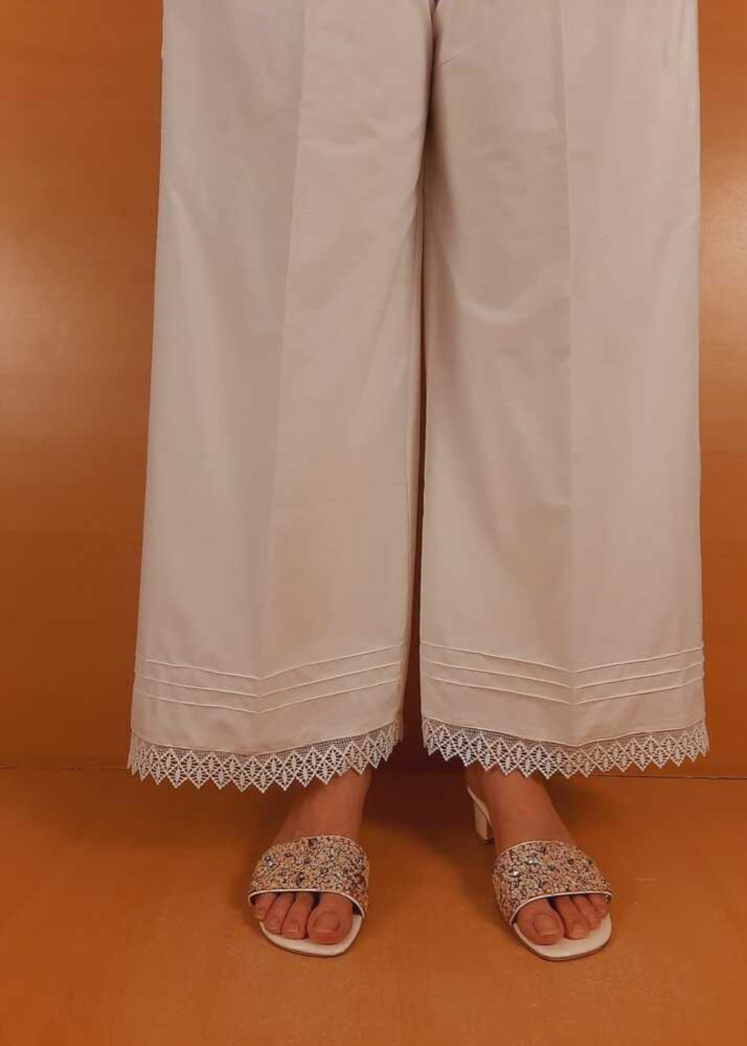 Zardi Cotton Palazzo With Bottom Lace White ZT301 Women 1pcs