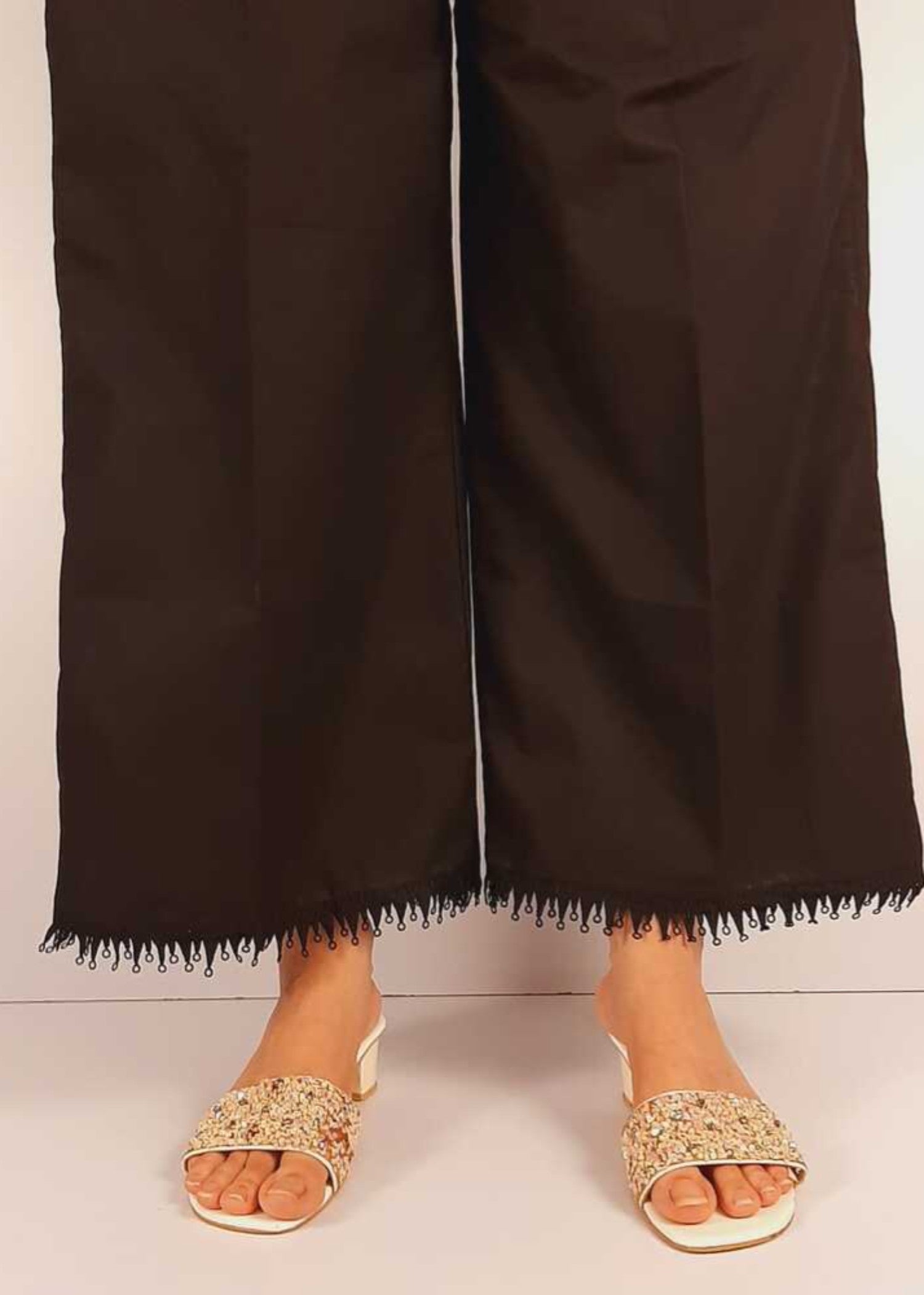 Zardi Palazzo With Bottom Lace Soft Cotton Black ZT502 Women 1pcs