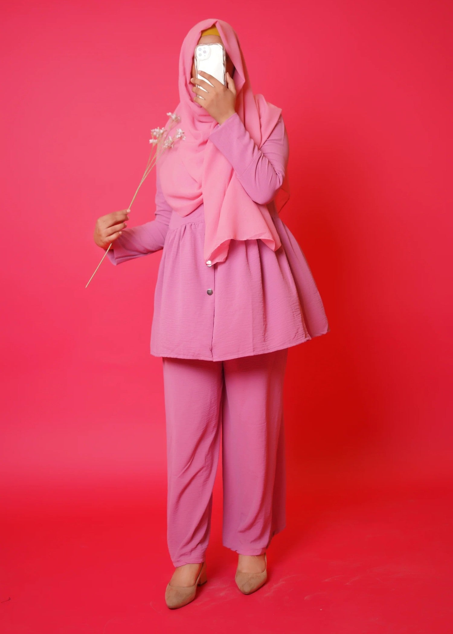 Al Rubab Collection Iris Frock Style Co Ord Set Pink Glow Women 2pcs