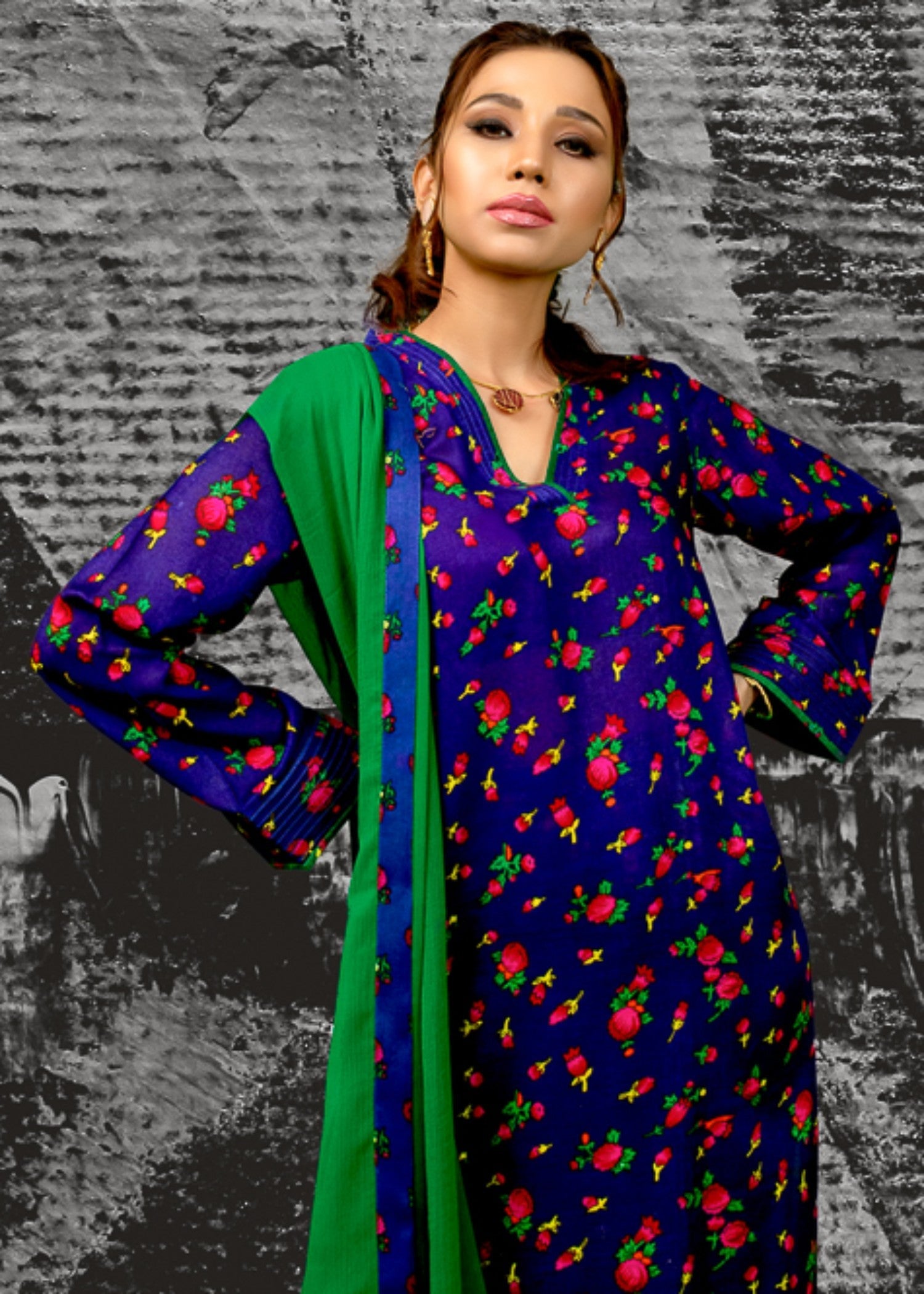 Nuqsh Blue with Green NRN 004 Women 3pcs