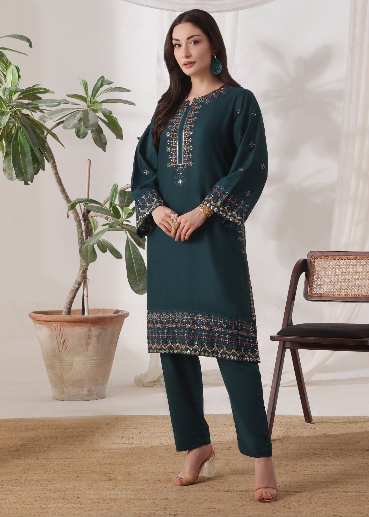 Ayra Pret Mehar Dark Forest Green Women 2pcs