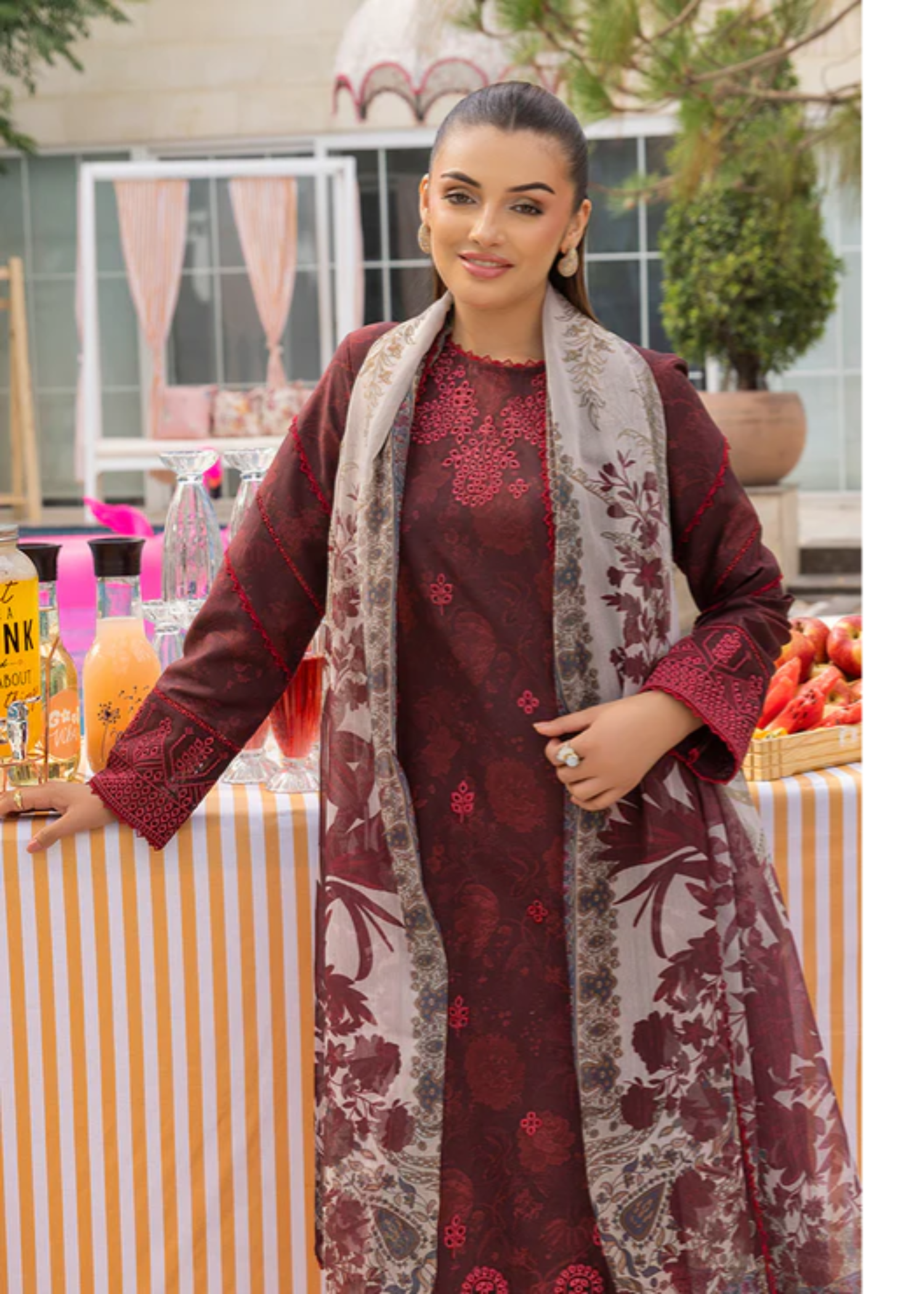 Meeral Luxe Mehroon Twilight Flora Women 3pcs