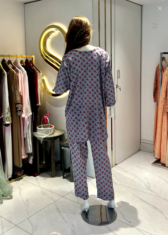 Symas Pure Soft Lawn Printed Co Ord Set with Beige Lace Women 2pcs