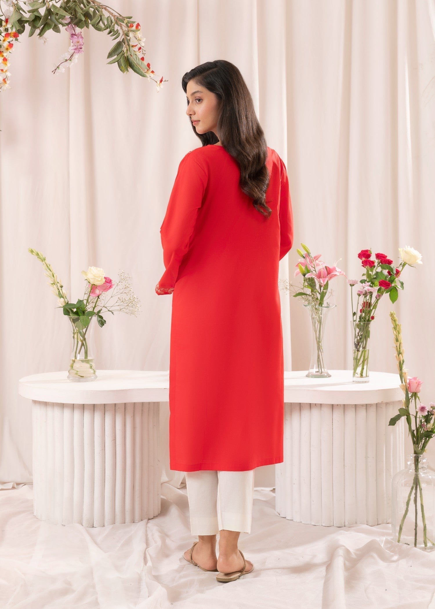 Musani Embroidered Lawn Stitched Shirt Red Women 1pcs