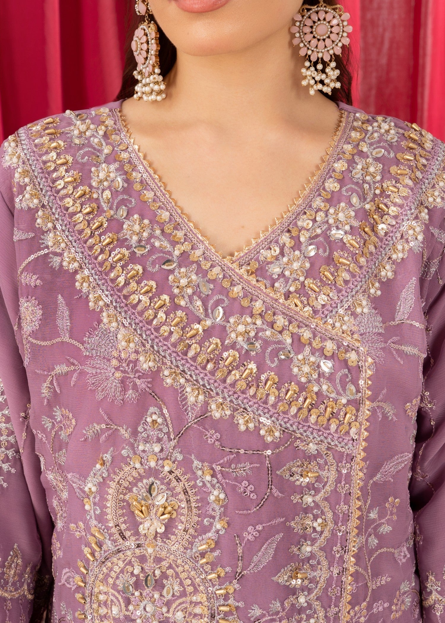 Four Season Boutique SAJAL CRUSH PLAZZO MAUVE Women 3pcs