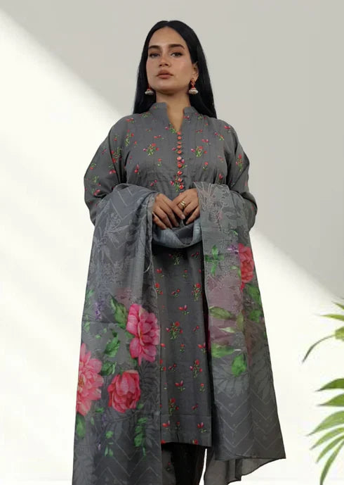 Namal Zara Ltd Summer Pret Lawn Grey Floral Design Women 3pcs