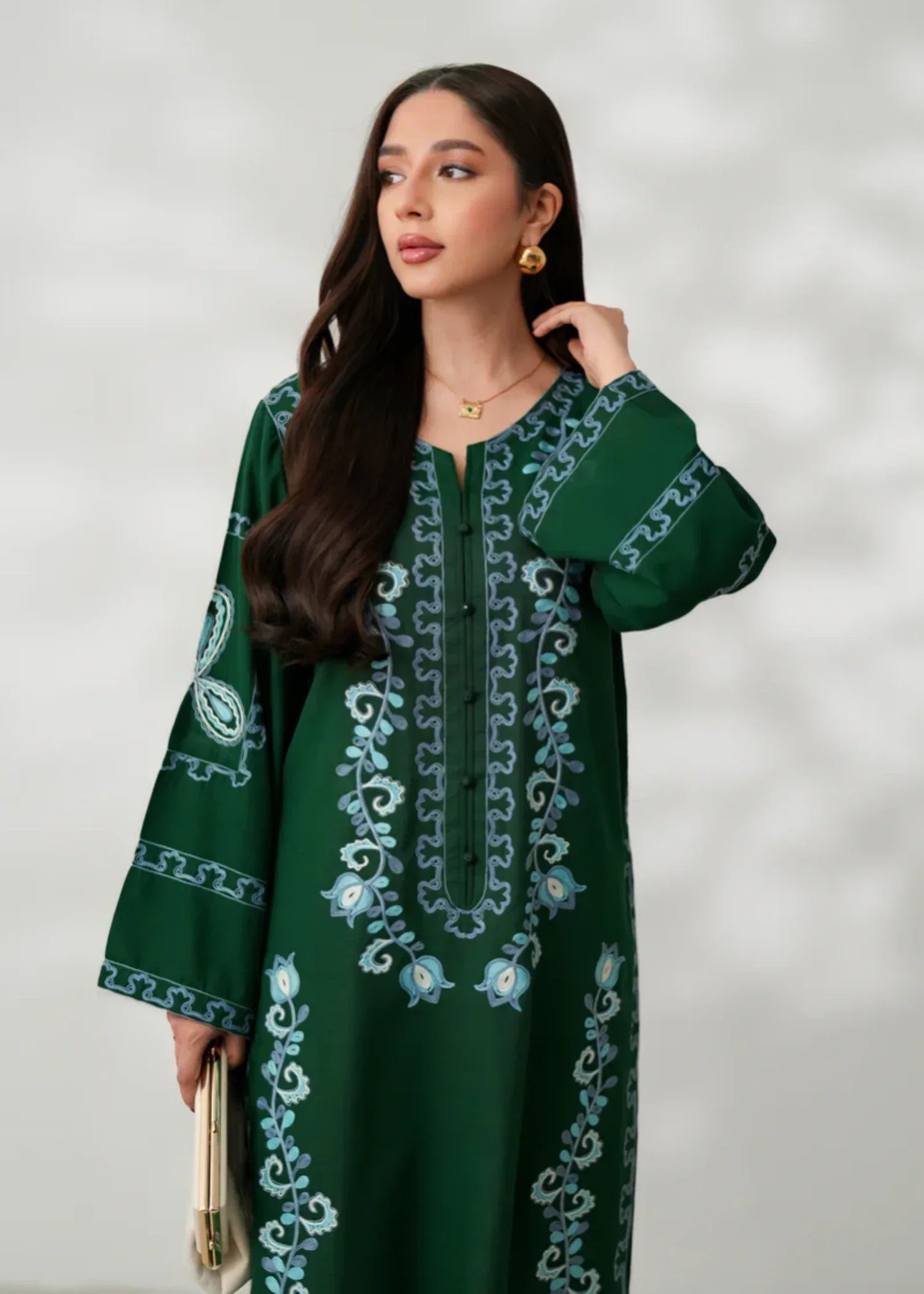 Sabahaats Noor e Hina: Deep Green Embroidered Lawn Masterpiece" Women 2pcs