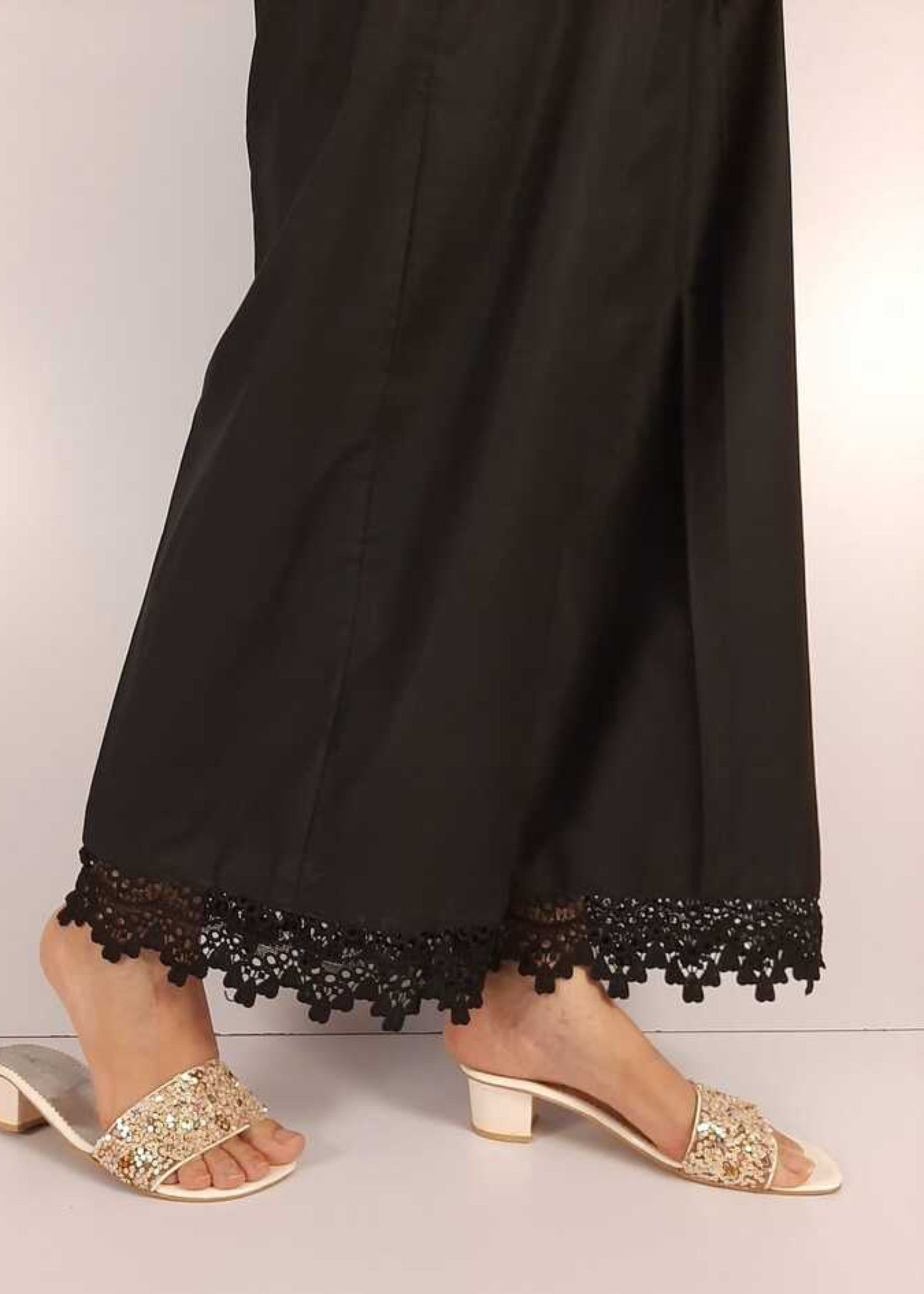 Zardi Cotton Palazzo With Bottom Lace – Black – ZT307 Women 1pcs