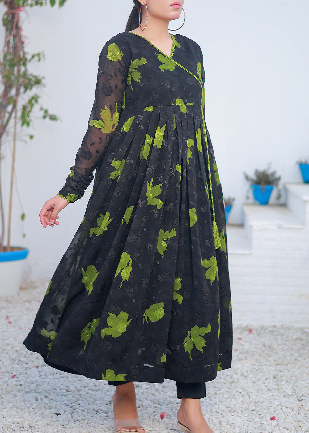 Green Printed black and maxi Women 1pcs