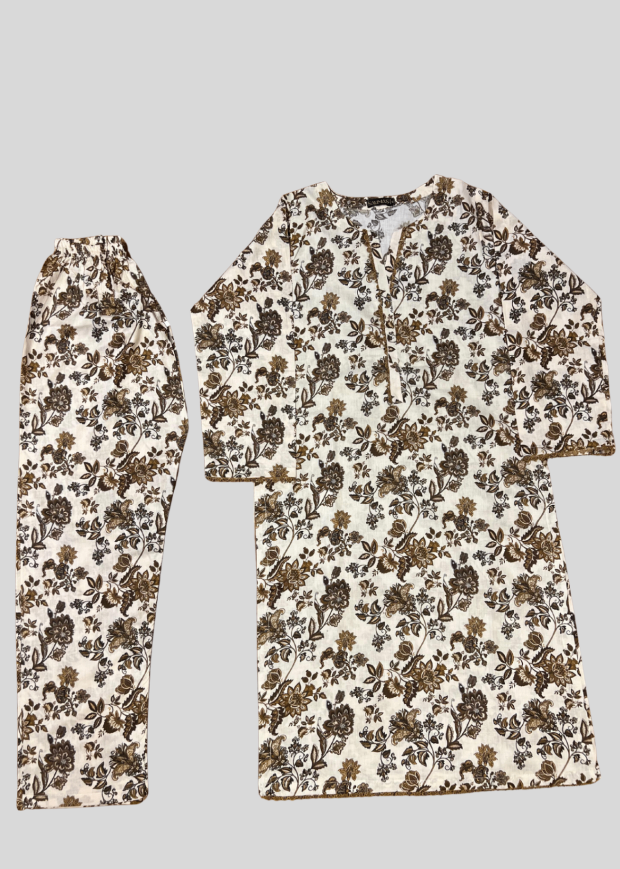 Salimas Elegant Beige & Brown Floral Lawn Suit for Women Women 2pcs