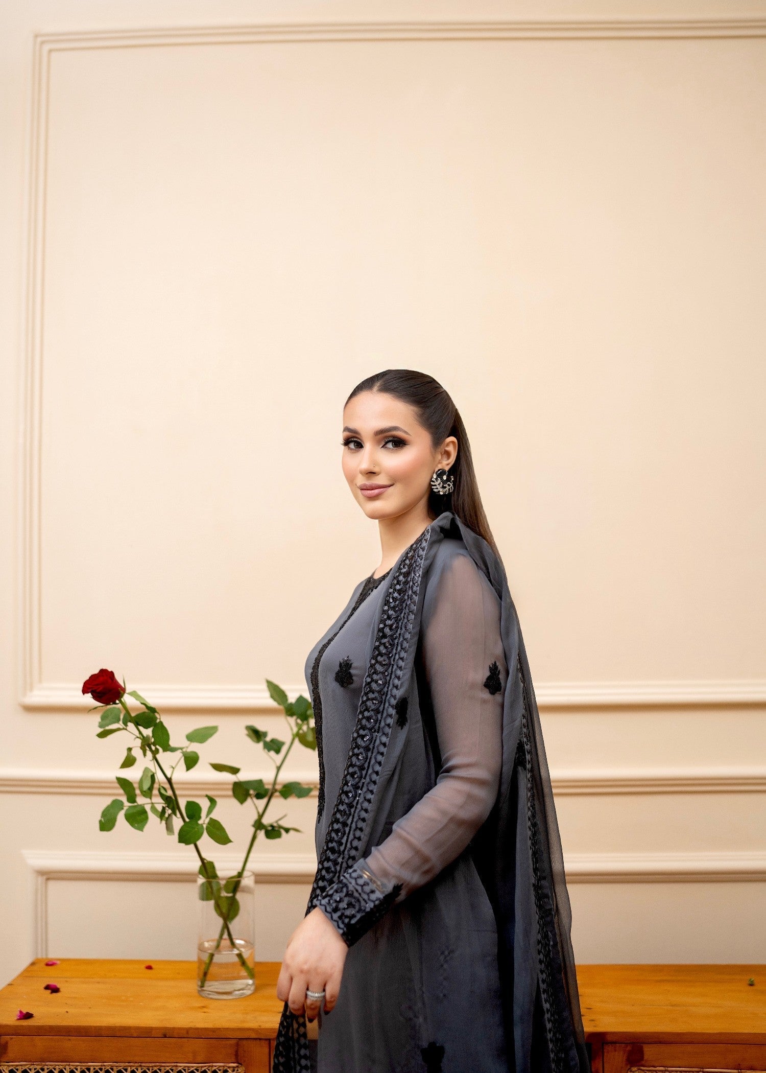 Alyssa GREY CHIFFON SUIT ALL308 Women 3pcs