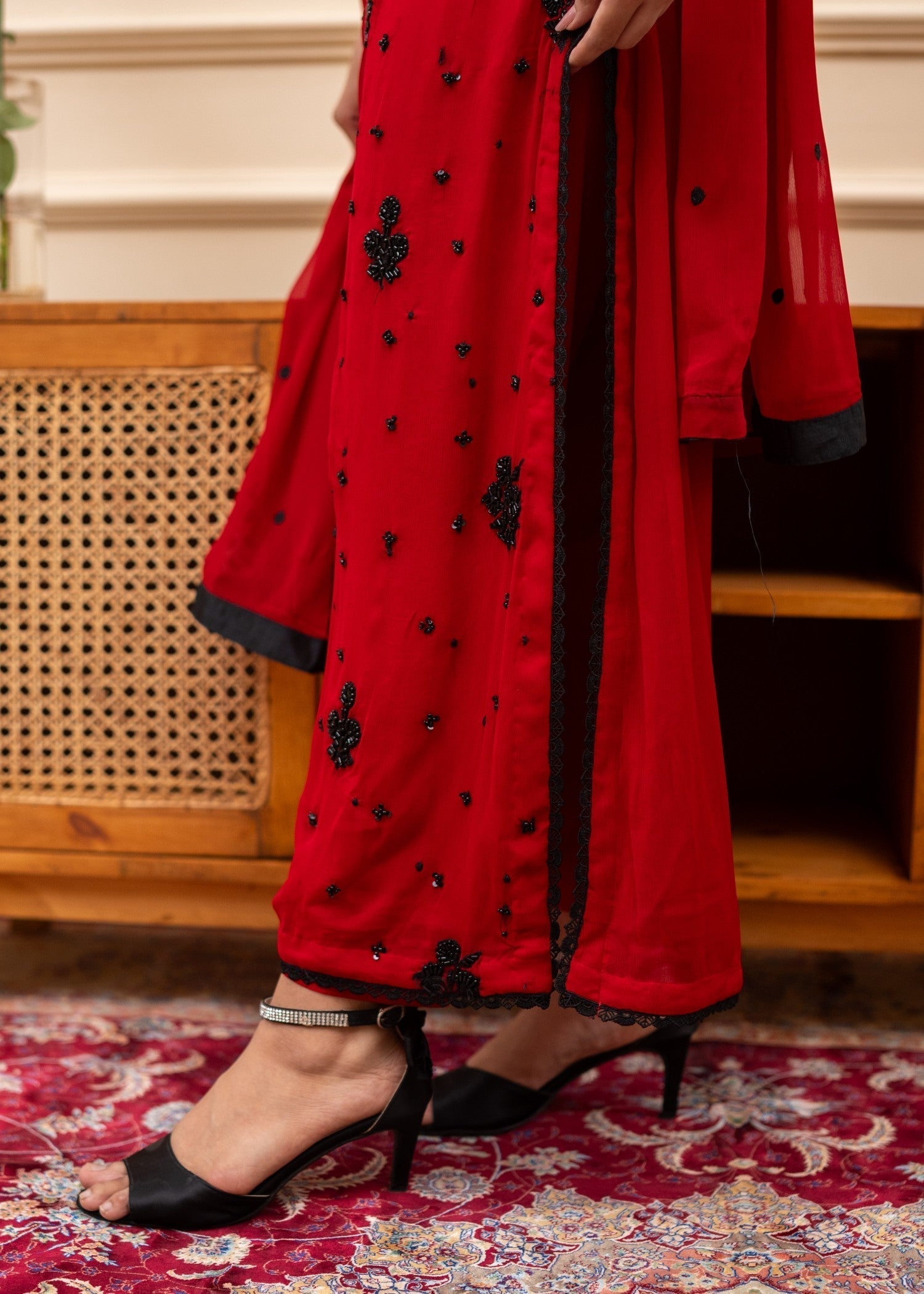 Alyssa RED CHIFFON SUIT ALL115 Women 3pcs