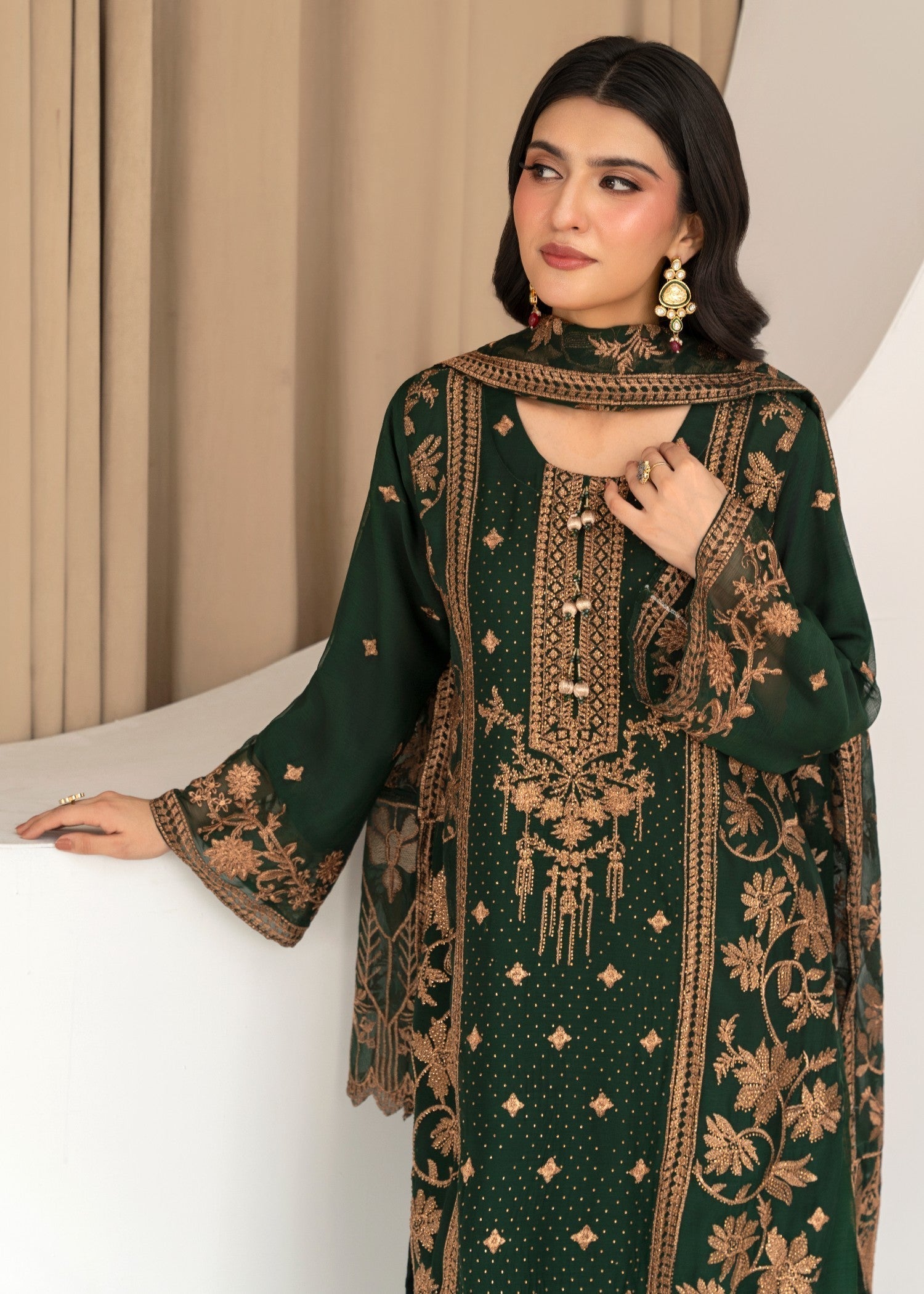 Four Season Boutique ARZOO CHIFFON BOTTLE GREEN Women 3pcs