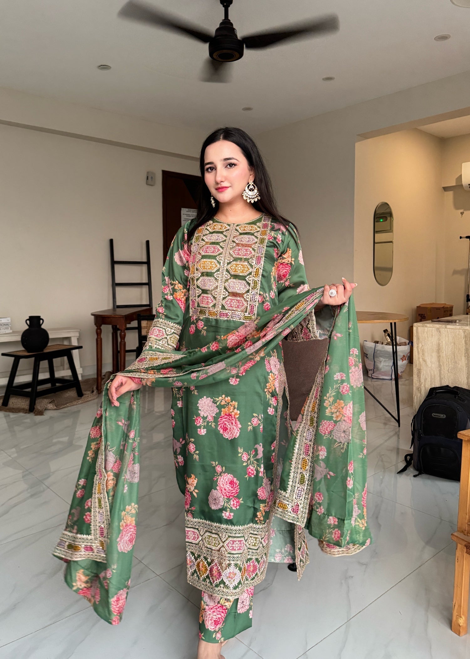 Suits By Sadia IMAAN SILK GREEN Women 3pcs