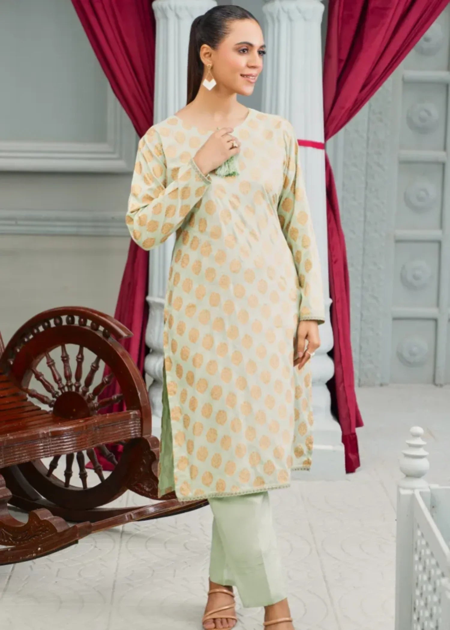 Designer Rack block print pastel green Women 2pcs