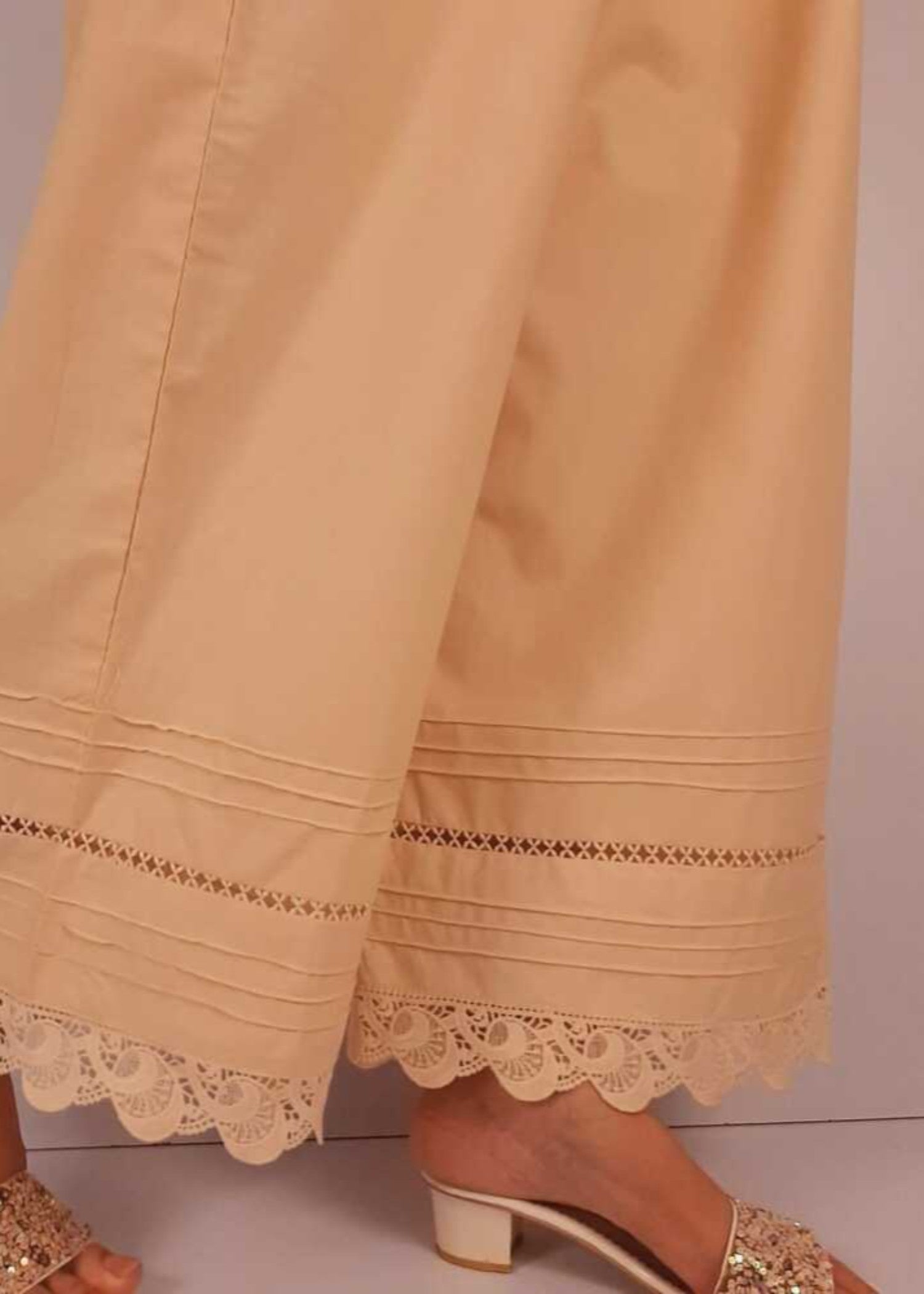 Zardi Laces Embellished Cotton Palazzo Beige PT15 Women 1pcs