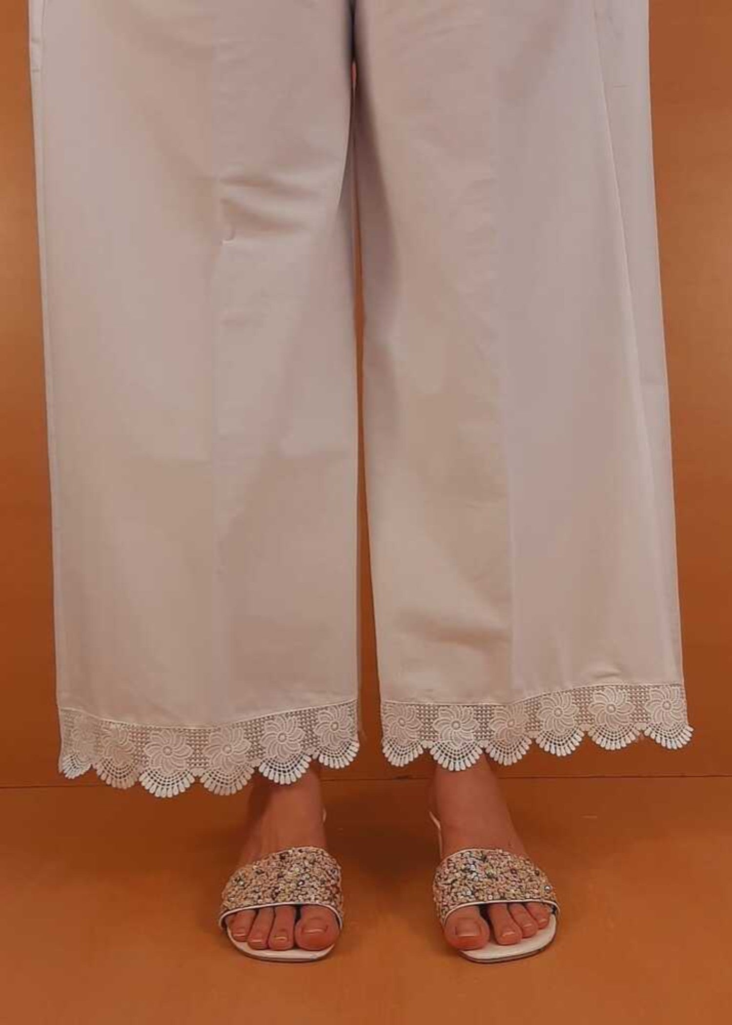 Zardi Cotton Palazzo With Bottom Lace White ZT208 Women 1pcs