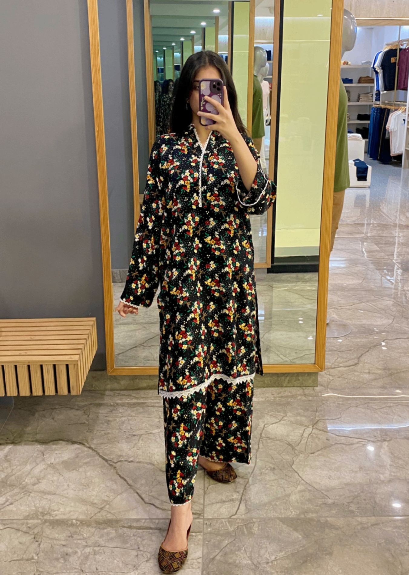 Namal Zara Ltd Co Ord Linen Set Dark Black Floral Women 2pcs